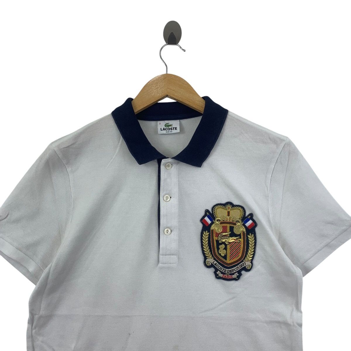 Lacoste Vintage LACOSTE PARIS Crest Logo Slim Fit Polo Tee Shirt Top Size L / US 10 / IT 46 - 3 Thumbnail