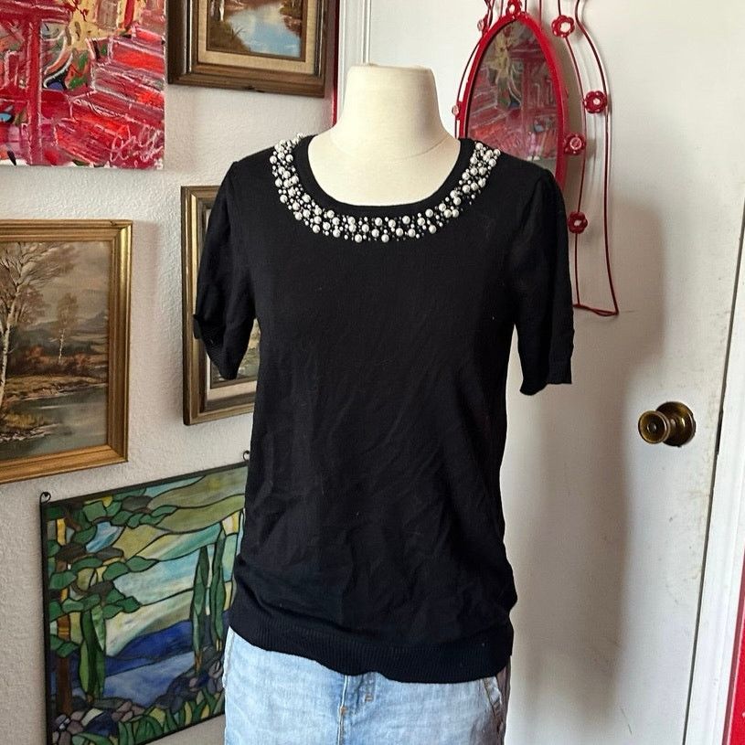 Other jaclyn smith black pearl beaded shirt Size S / US 4 / IT 40 - 1 Thumbnail