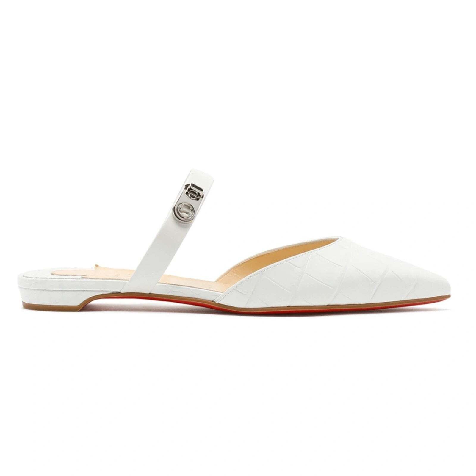Christian Louboutin Christian Louboutin Choc Lock Flat White Croc Pointed Toe Size US 8 / IT 38 - 1 Thumbnail
