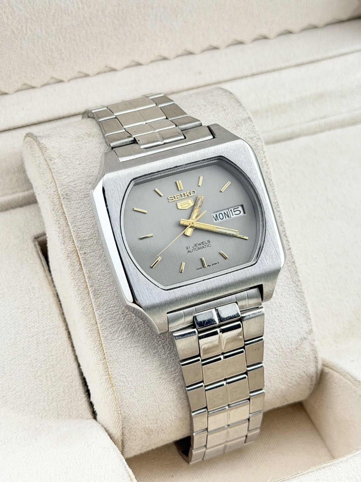 Seiko Vintage Seiko 5 Automatic Watch Gray Dial Wristwatch Size 36 - 2 Thumbnail