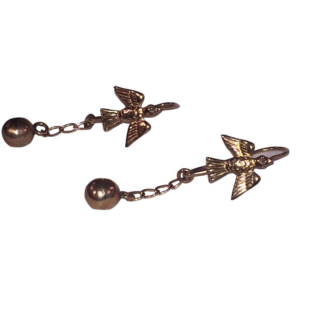 Designer Mexican Swallow Bird 8 KT Gold Dangle Ball Earrings Size ONE SIZE - 3 Thumbnail