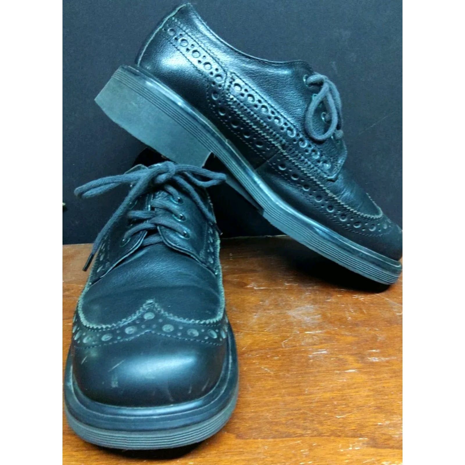 Dr. Martens VINTAGE Dr. Martens 9 US 8 UK Black Leather Brogues Dress Shoes Square Toe Lace Up Men 90s VTG Oxfords Chunky Heel Size US 8 / EU 41 - 2 Thumbnail