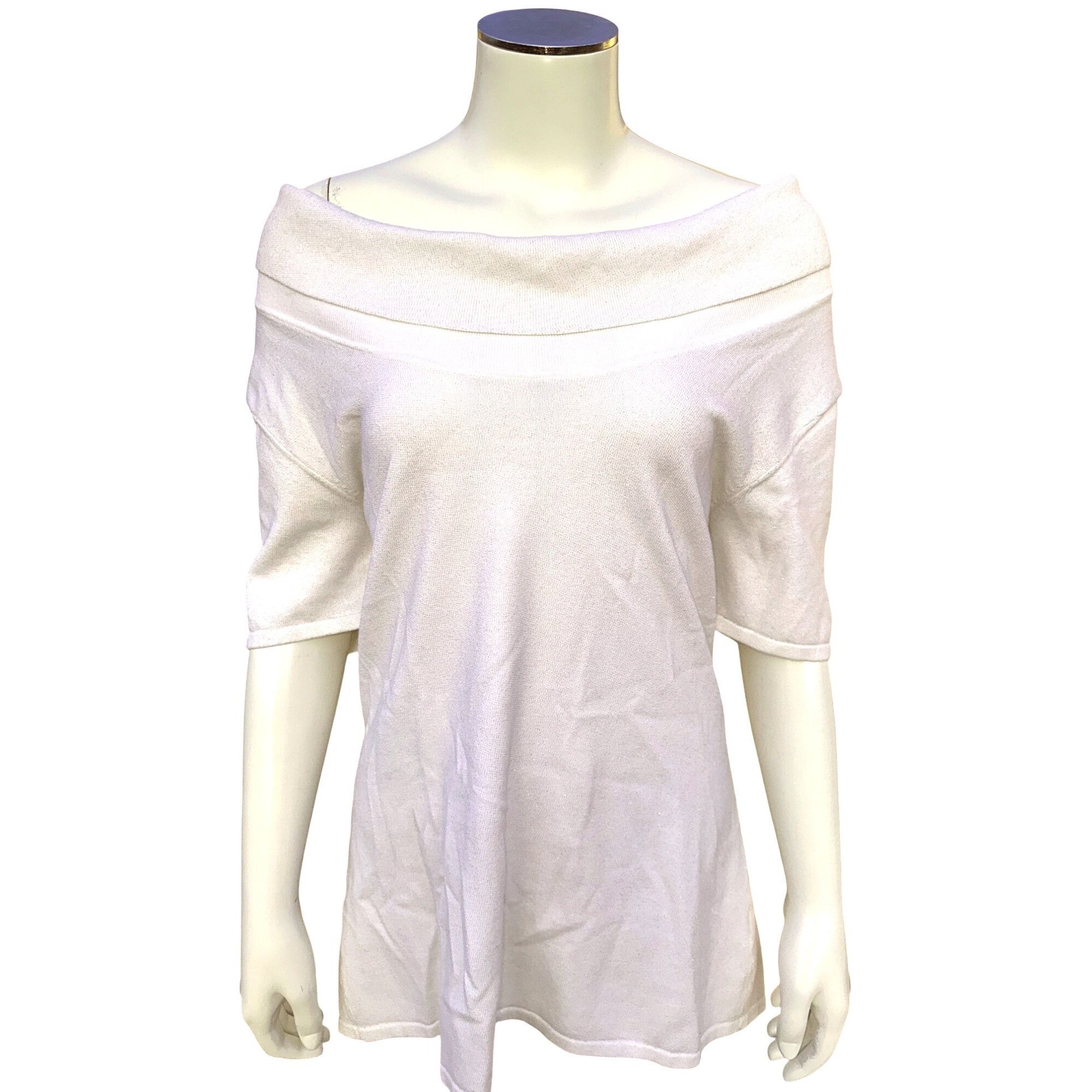 Other Alex Marie Off Shoulder Knit Top Size Large White Stretch Fa Size L / US 10 / IT 46 - 1 Thumbnail