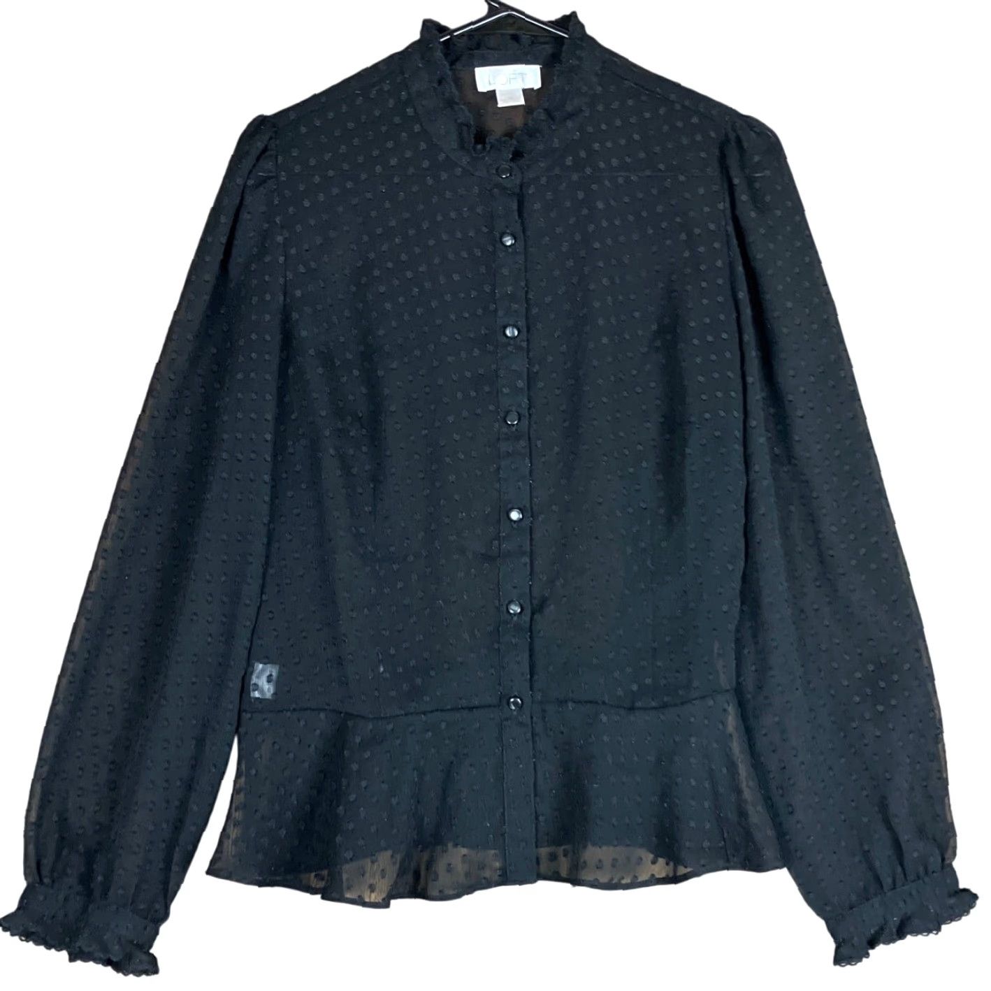 Ann Taylor Ann Taylor LOFT Blouse Black Button Down Sheer Popcorn Long Sleeve 10 Women Clothing Shirt Size L / US 10 / IT 46 - 2 Thumbnail
