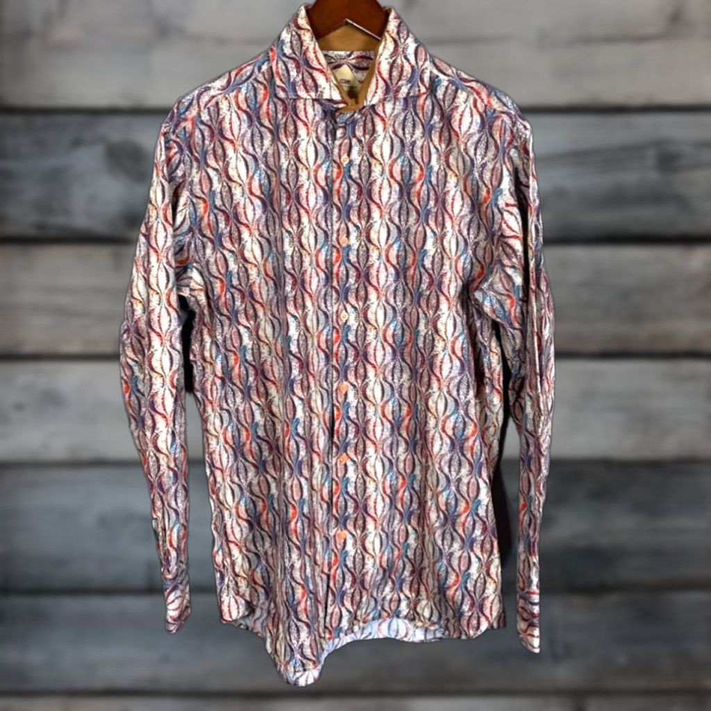 Steven Alan Steven Land Multicolor Geometric Pattern Long Sleeve Button-Up Shirt Adult Large Tall Mens Size US L / EU 52-54 / 3 - 1 Thumbnail