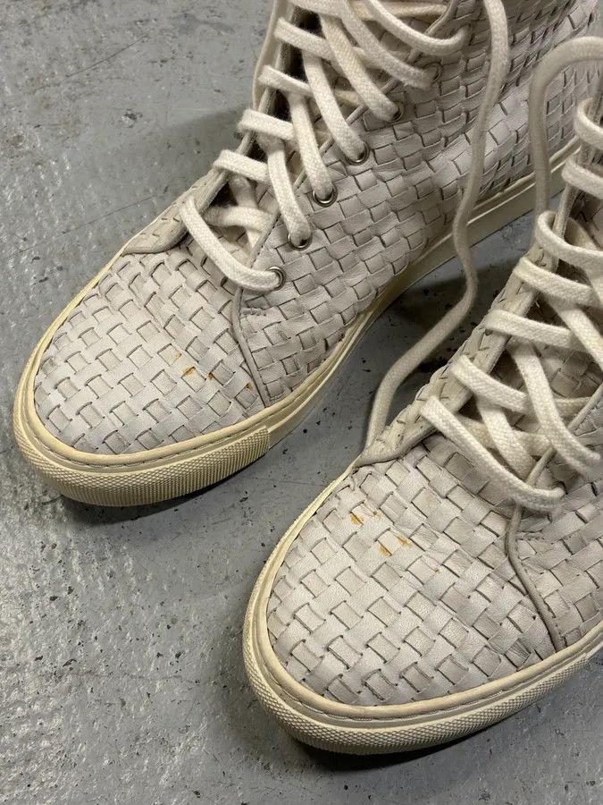 The Last Conspiracy The Last Conspiracy Cream Leather Woven High-Top Sneakers Size US 9 / IT 39 - 4 Thumbnail