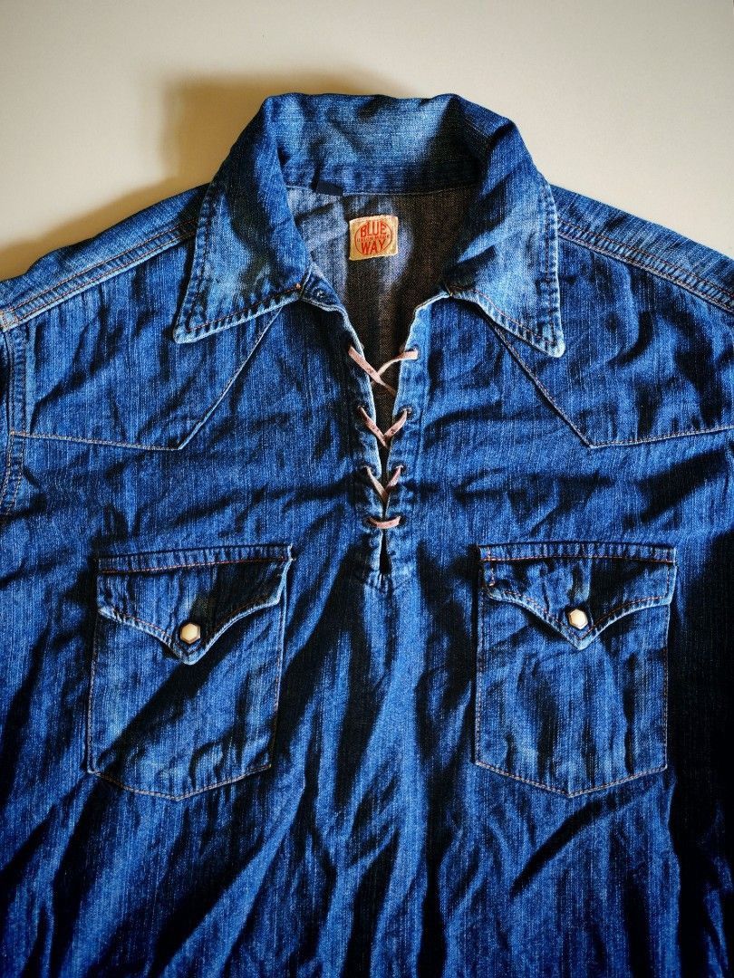 Japanese Brand 🔥 Blue Way Union Made Lace-Up Denim Shirt (Made in Japan) Size US L / EU 52-54 / 3 - 2 Thumbnail