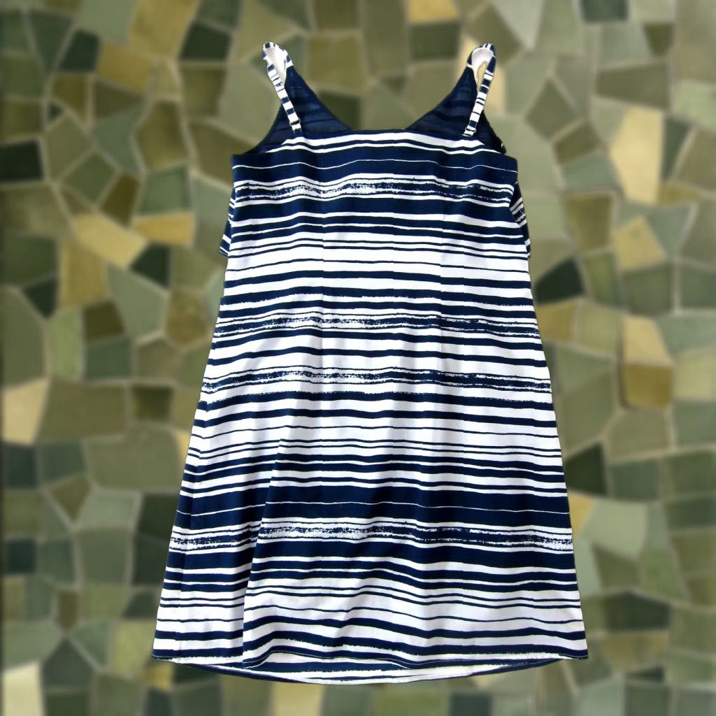 Vintage Cabi Blue White Stripe Pocket Front Tie Tunic Tank Slip Sun Dress Women Small Size S / US 4 / IT 40 - 1 Thumbnail