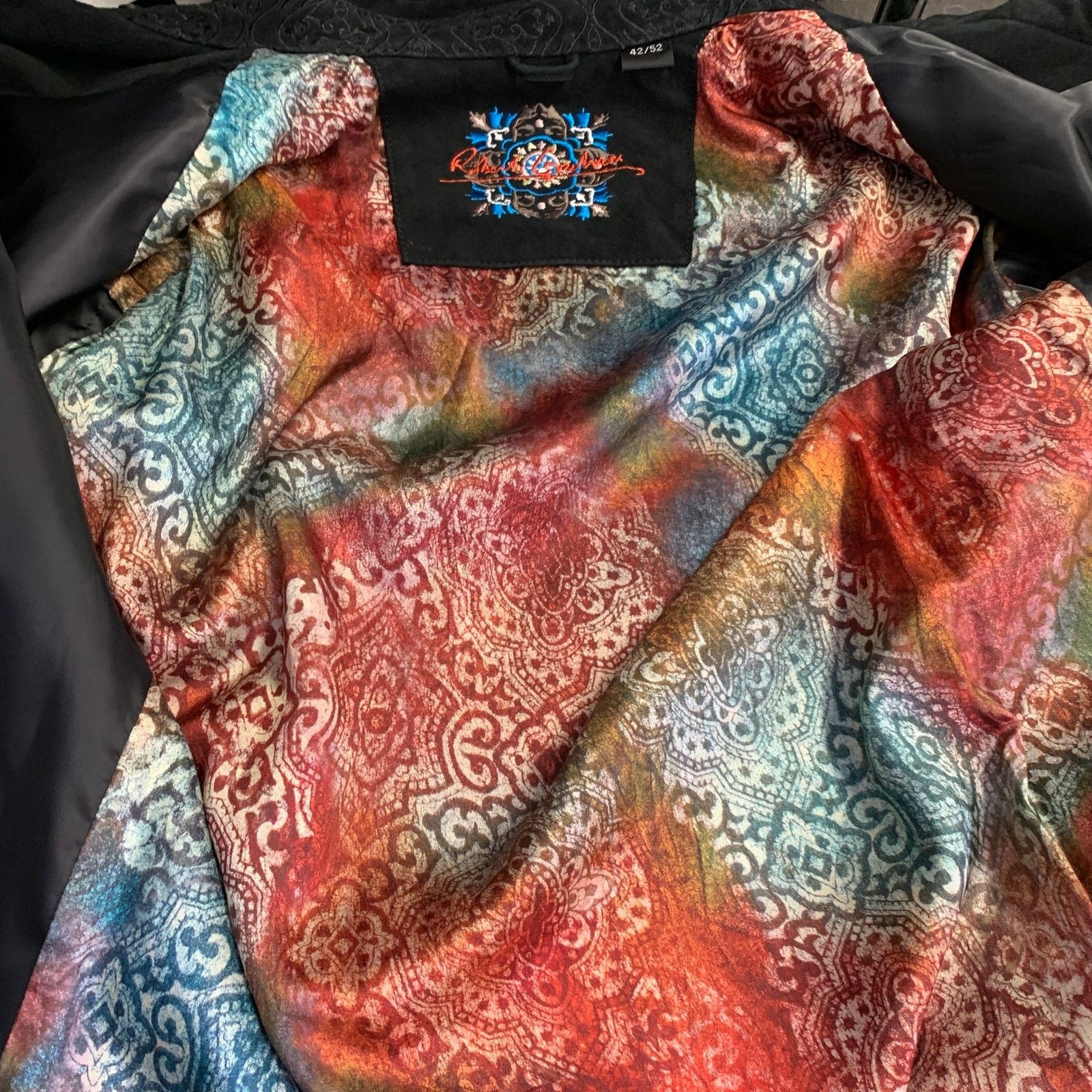 Robert Graham L Black Embroidery Suede Contrast Trim Long Sleeve Shirt Size L / US 10 / IT 46 - 7 Thumbnail