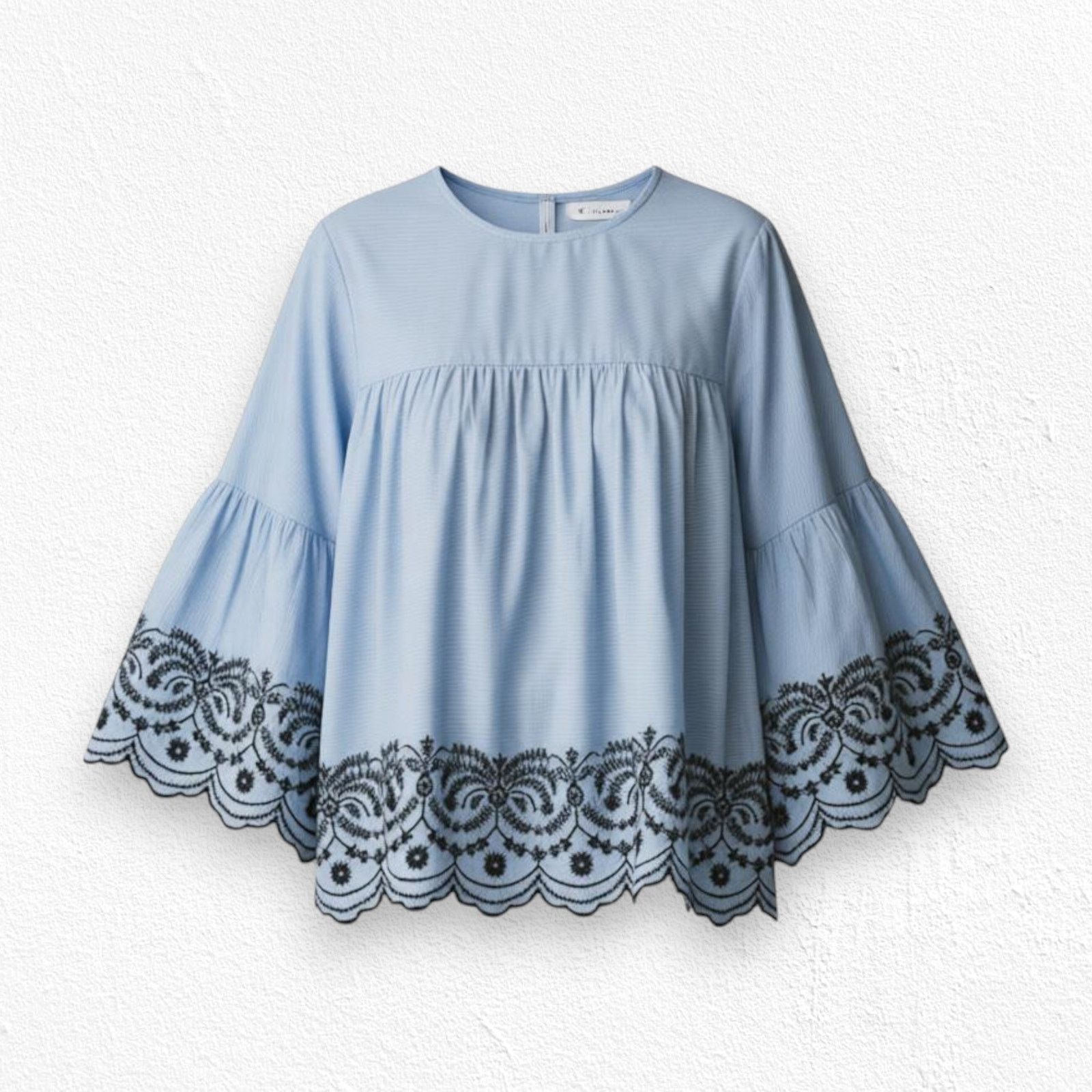 Zara Zara Blue Black Striped Embroidered Blouse Size XS Size XS / US 0-2 / IT 36-38 - 1 Thumbnail