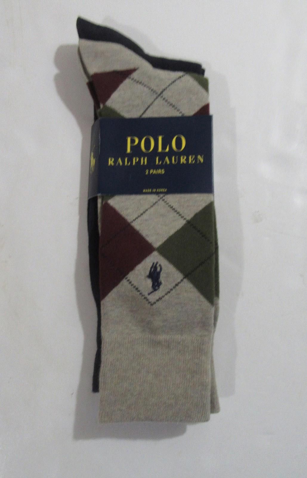 Polo Ralph Lauren Polo Ralph Lauren Mens Trouser Dress Socks Beige Argyle Navy Size ONE SIZE - 1 Thumbnail