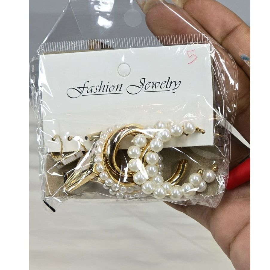 Other Gold & Pearl Hoop Earring Set (5 Pairs) Size ONE SIZE - 6 Thumbnail