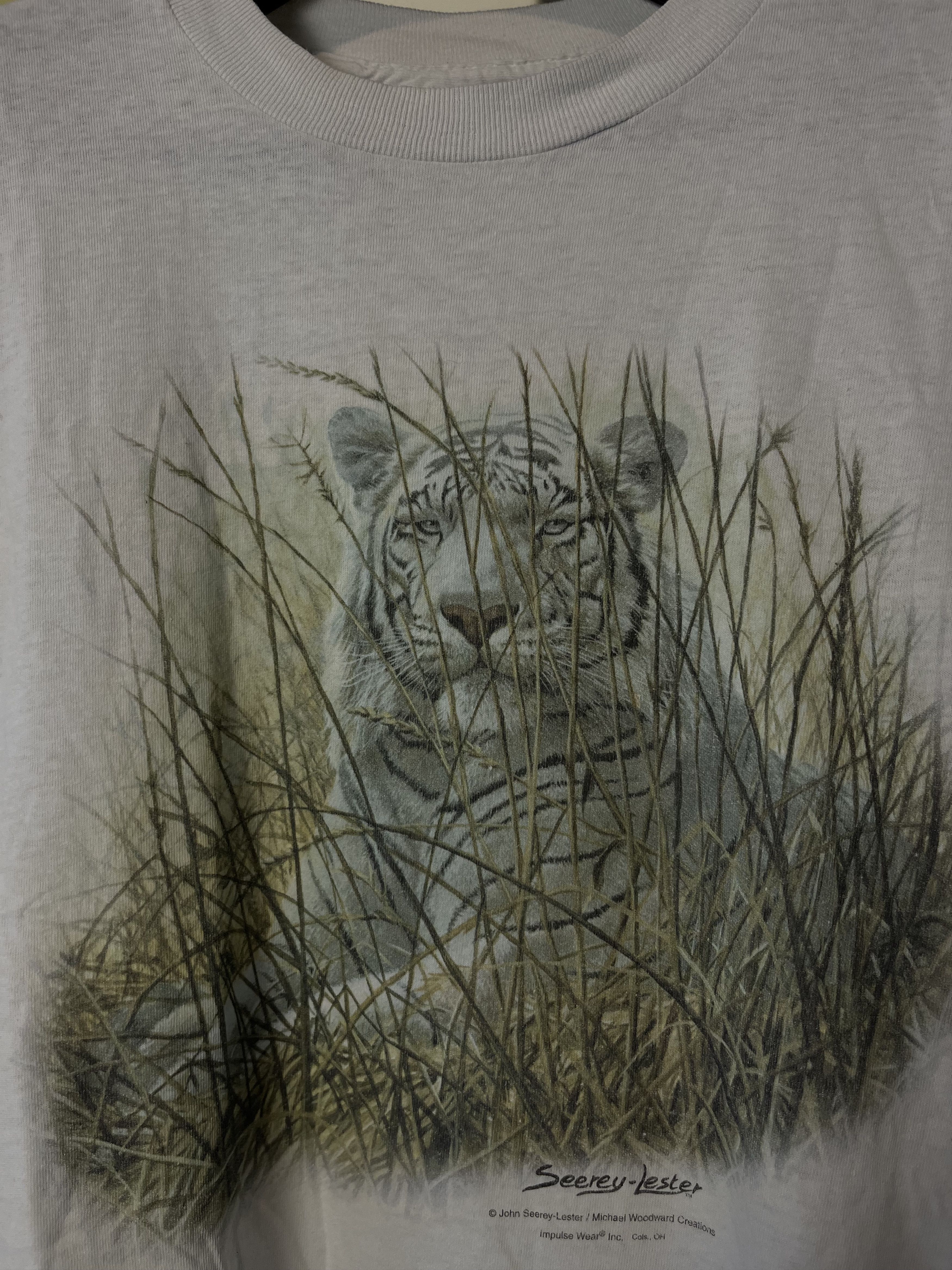 Vintage Vitnage 90s White Artic Tiger Animal Screen Stars Tee Size US L / EU 52-54 / 3 - 3 Thumbnail