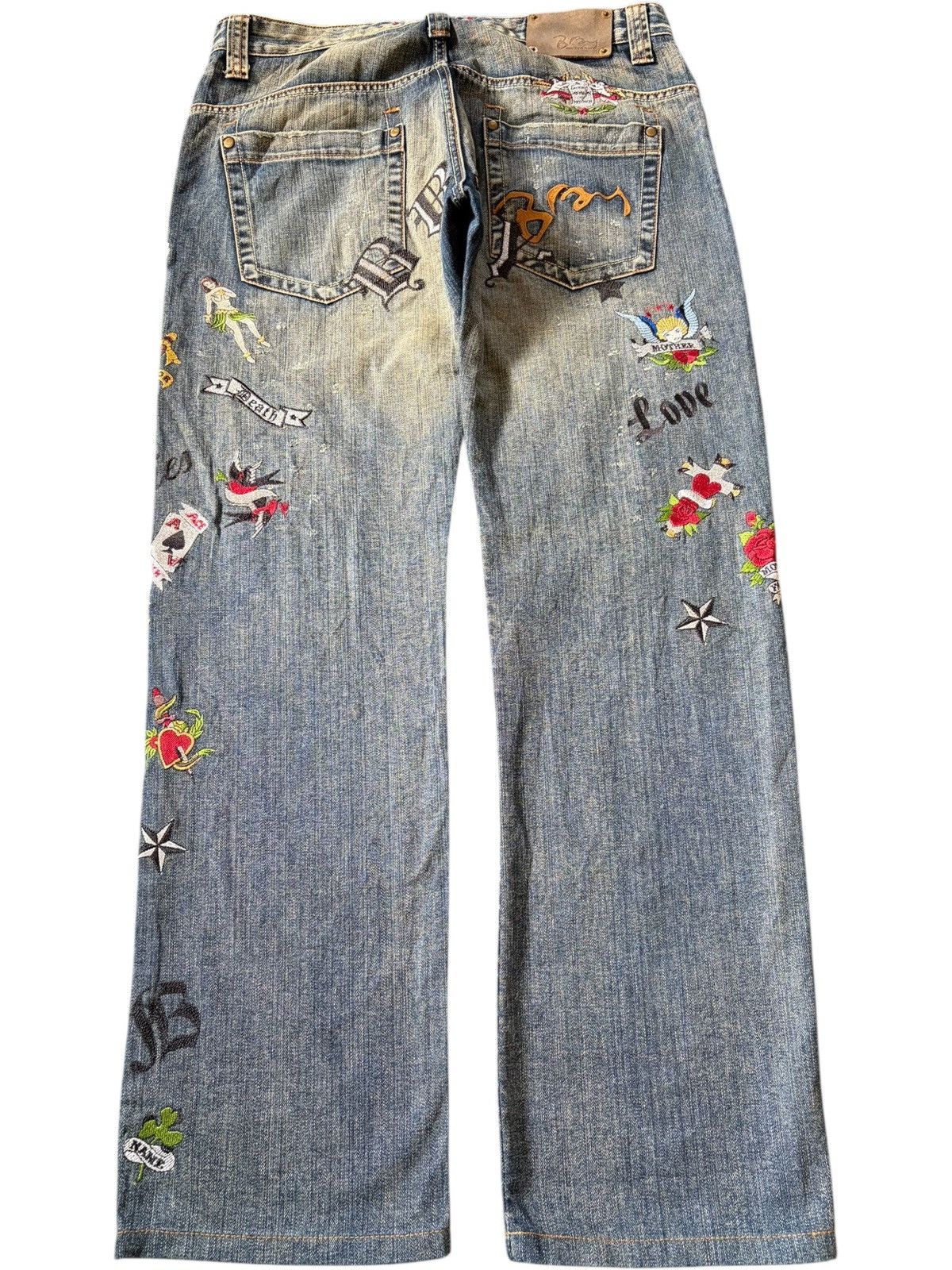 Ed Hardy Vintage Japanese Brand Punk Embroidered Loose Jeans Size US 33 - 2 Thumbnail