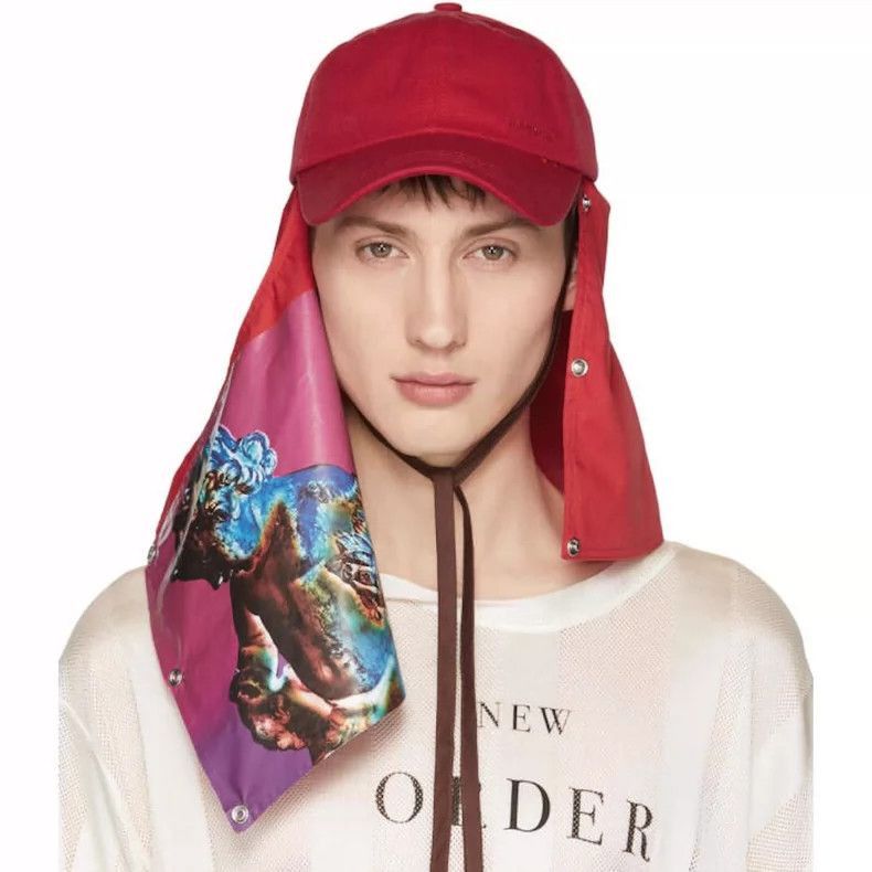 Raf Simons Red Hat with Attached Fabric Cover-2506 Size ONE SIZE - 8 Thumbnail