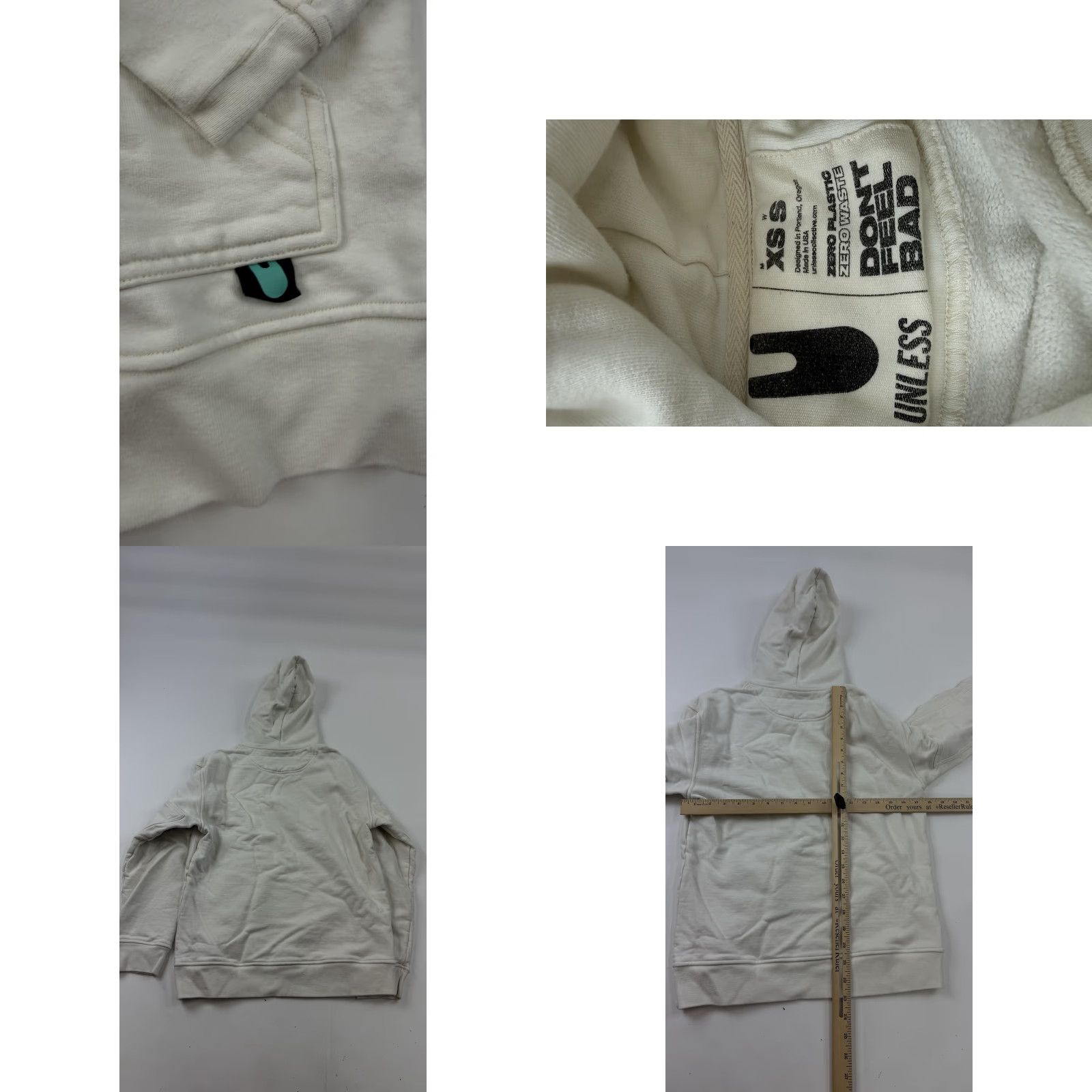 Vintage Unless Hoodie Mens Small White Fleece Pullover Sweatshirt Graphic Print Nature Cartoon Size US S / EU 44-46 / 1 - 8 Thumbnail