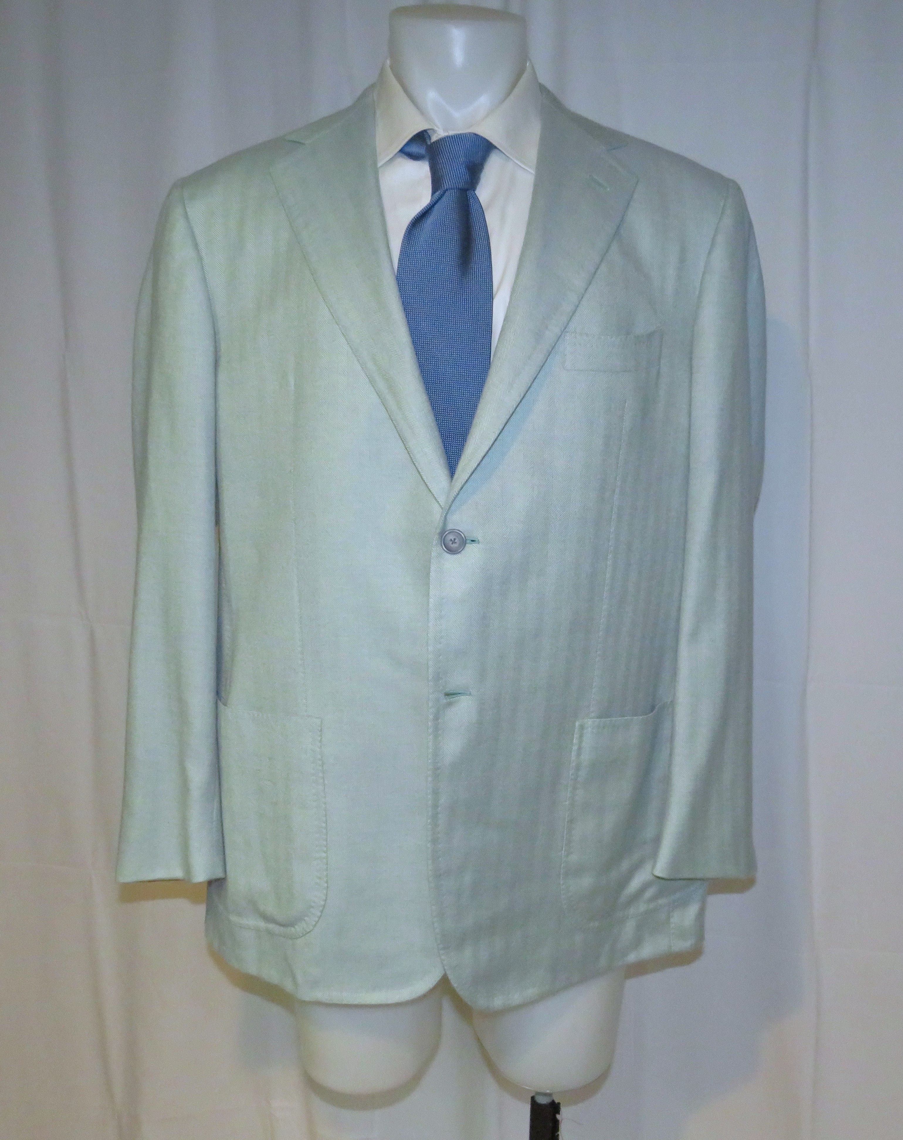 Tincati x Partenopea Custom Pale Green HBone Cashmere Sport Coat 44L Size 44L - 7 Thumbnail