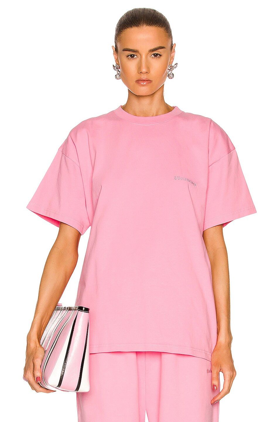 image of Balenciaga O1Mt1Gz0424 Bb Corp Medium Fit T-Shirt In Pink, Women's (Size XS)