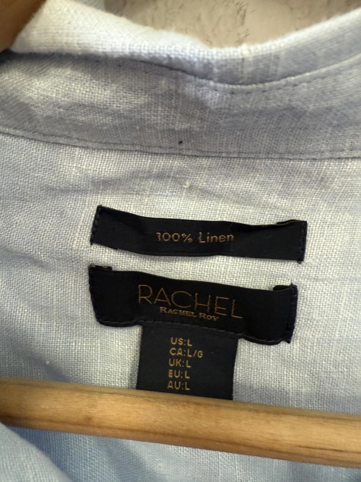 Designer Rachel Roy Women's Light Blue Linen Button-Up Shirt Size L Size US L / EU 52-54 / 3 - 2 Thumbnail