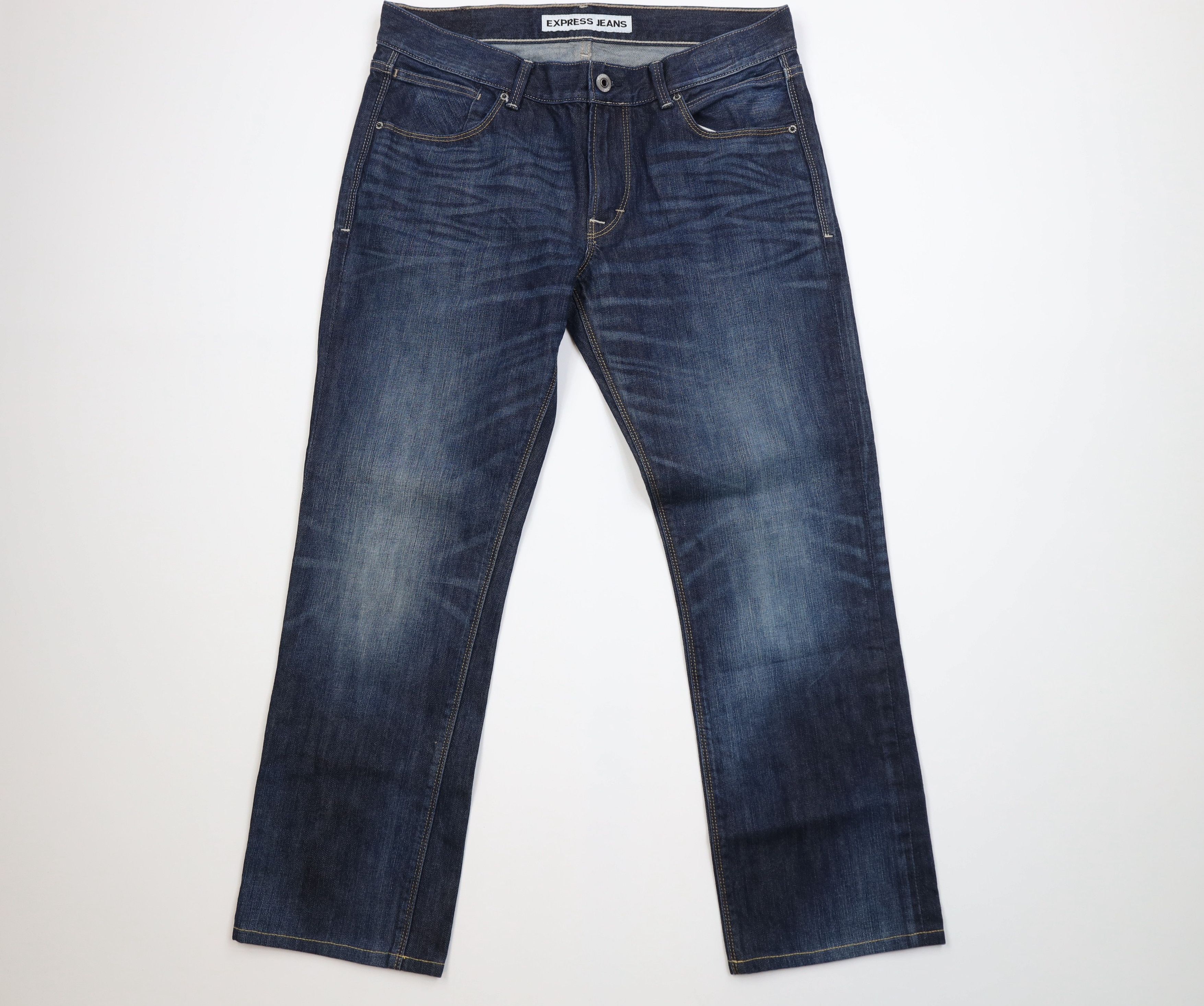 Express Rocco Slim Fit Straight Leg Denim Jeans Blue Cotton
