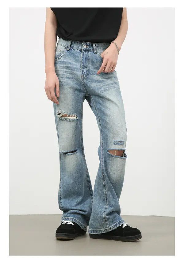 Japanese Brand Ripped washed high street men's loose straight bootcut jeans Size US 32 / EU 48 - 6 Thumbnail