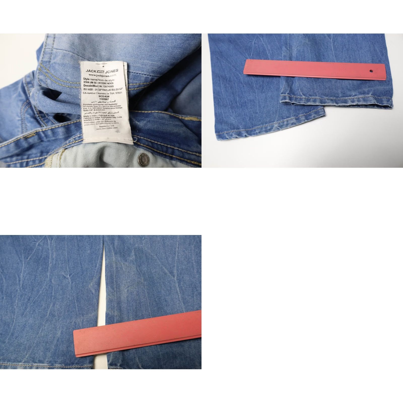 Jack & Jones JACK & JONES Stan Anti Fit Jeans Men's W29/L32 Blue Whiskers Faded Button Fly Size US 29 - 8 Thumbnail