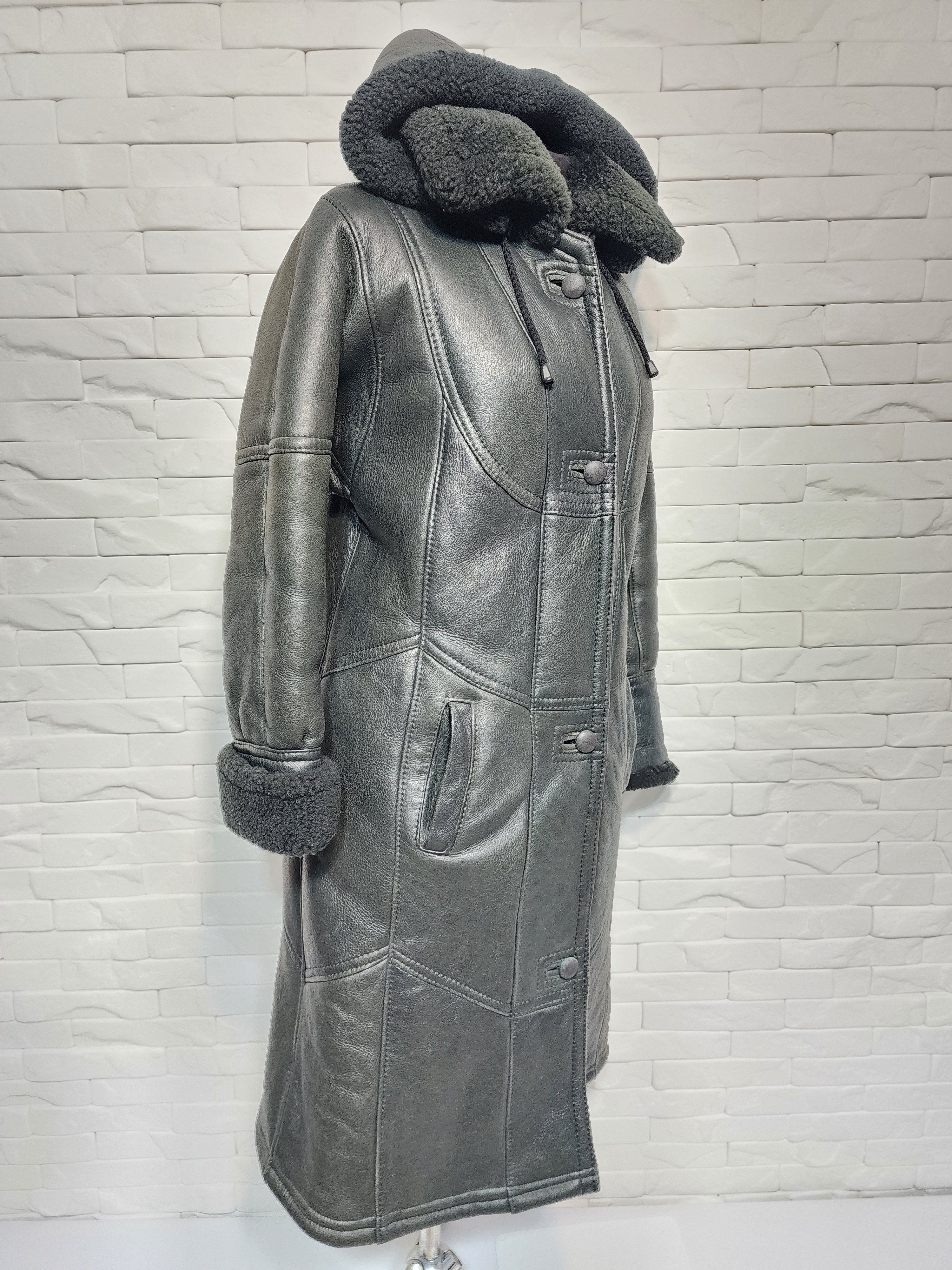Genuine Leather Hooded Coat Genuine Fur, Women's Warm Winter Outerwear Size M / US 6-8 / IT 42-44 - 4 Thumbnail