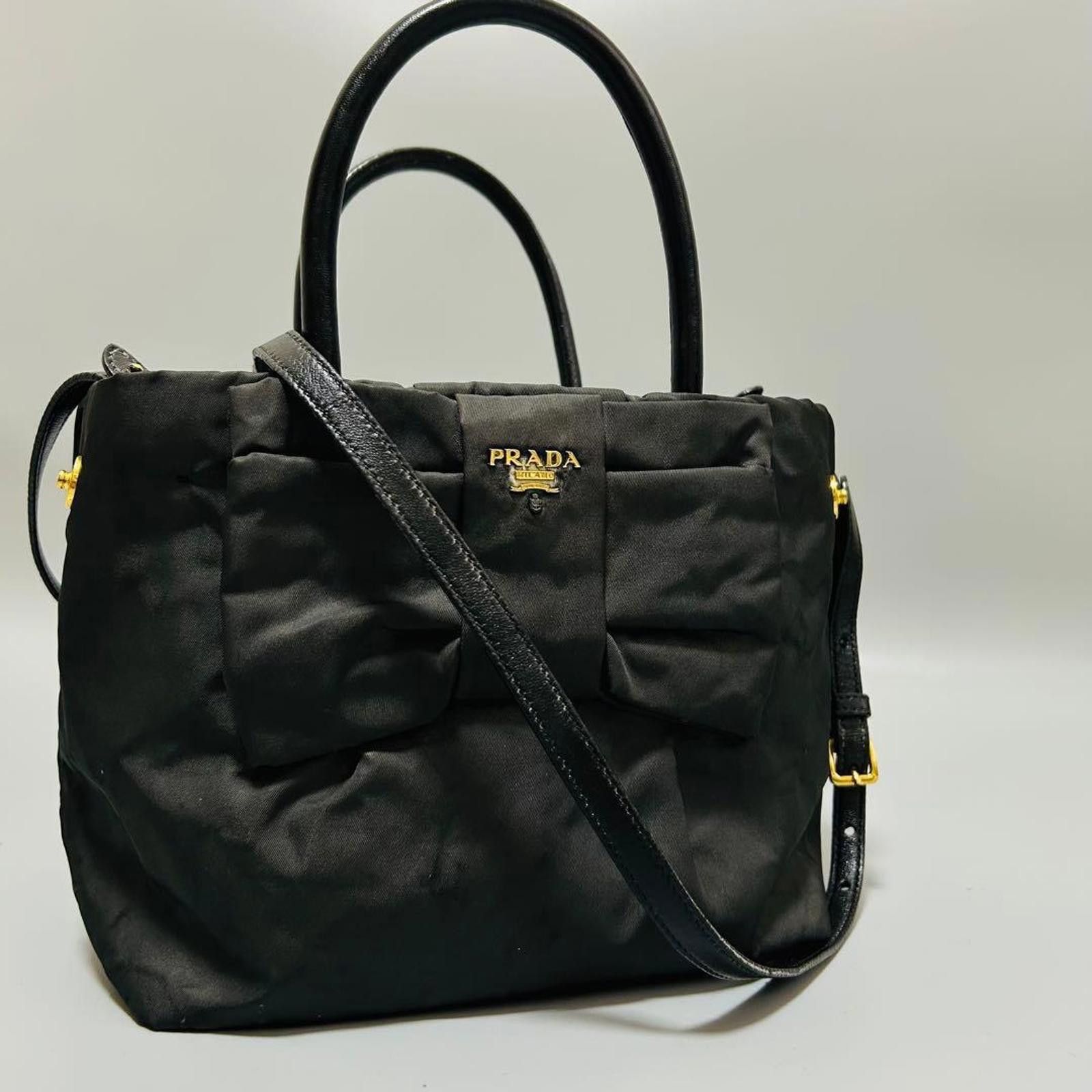 Prada Prada - Black Nylon and Leather Bow Detail Size ONE SIZE - 2 Thumbnail