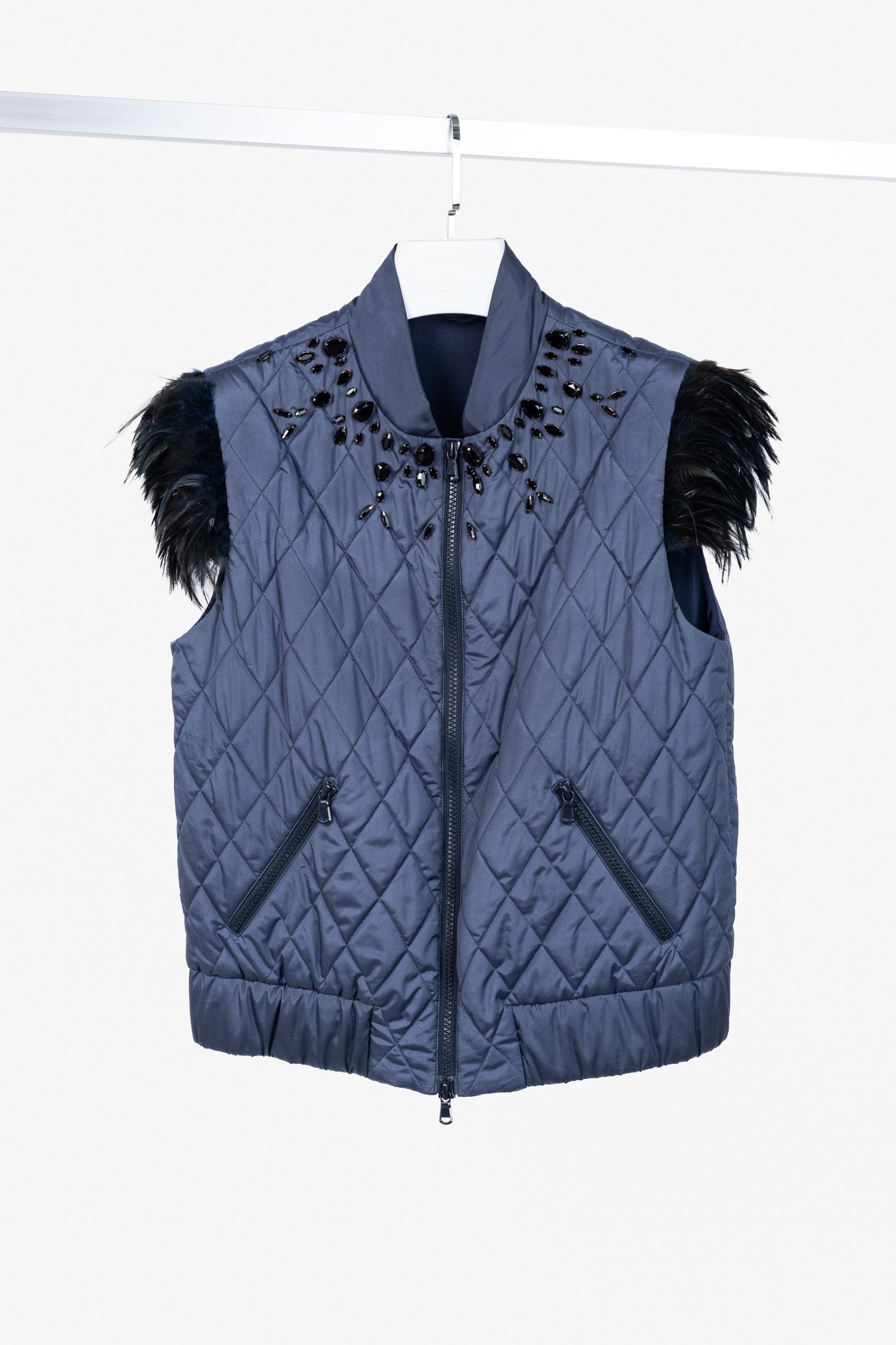 Brunello Cucinelli Brunello Cucinelli AW14 Quilted Silk Crystal Feather Vest Size S / US 4 / IT 40 - 1 Thumbnail