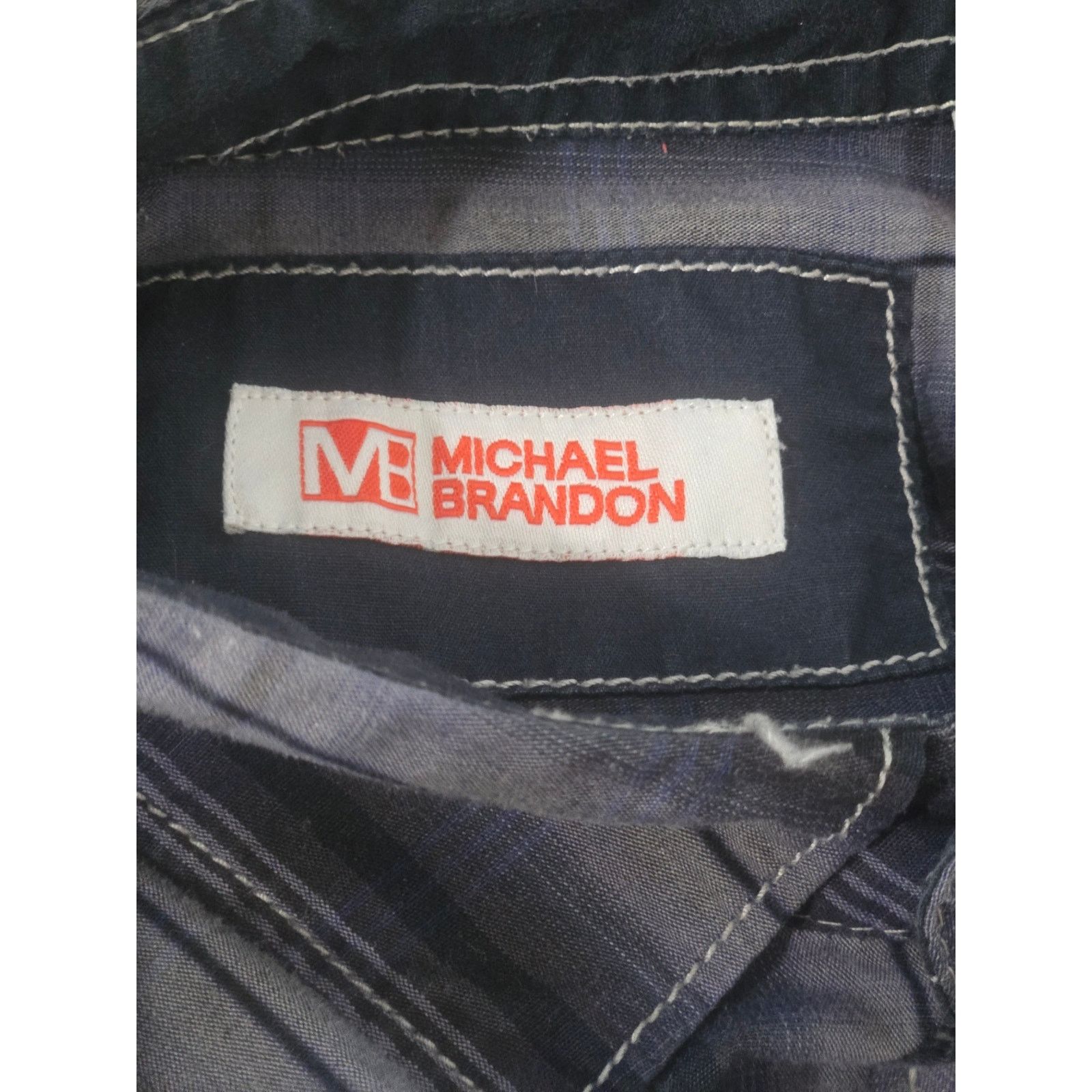 Other Michael Brandon Gray Blue Stripe Button Roll Tab Shirt Med Size US M / EU 48-50 / 2 - 4 Thumbnail