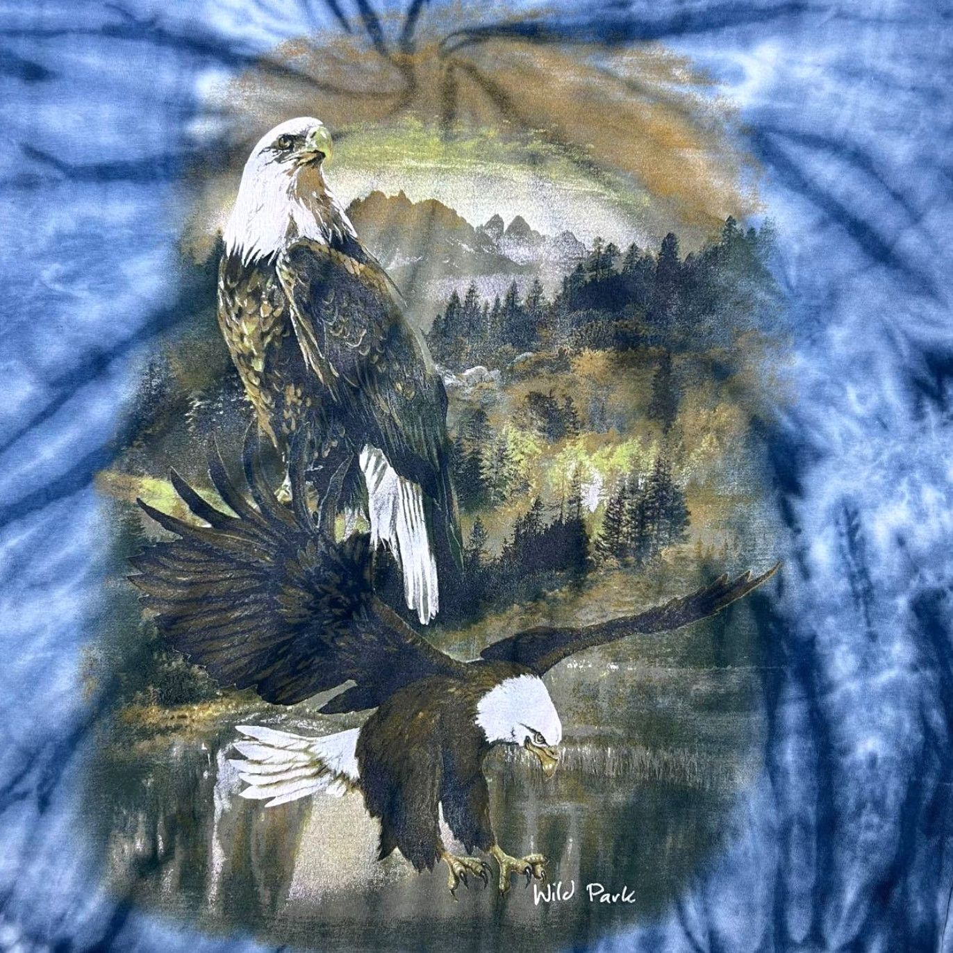 Vintage Atlas For Men Eagle Nature Graphic Blue Tie Dye T-Shirt Medium M Regular Cotton Short Sleeve Crew Neck Men Shirt Size US M / EU 48-50 / 2 - 3 Thumbnail