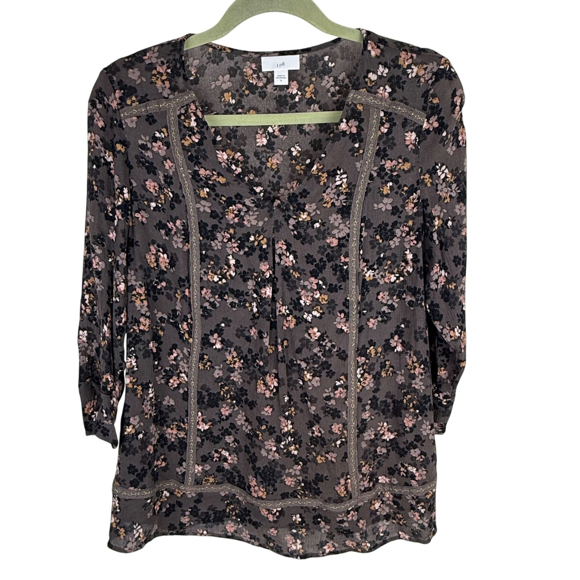 Other J. Jill Women's Floral Peasant Blouse Top V-Neck 3/4-Sleeve Size S / US 4 / IT 40 - 1 Thumbnail