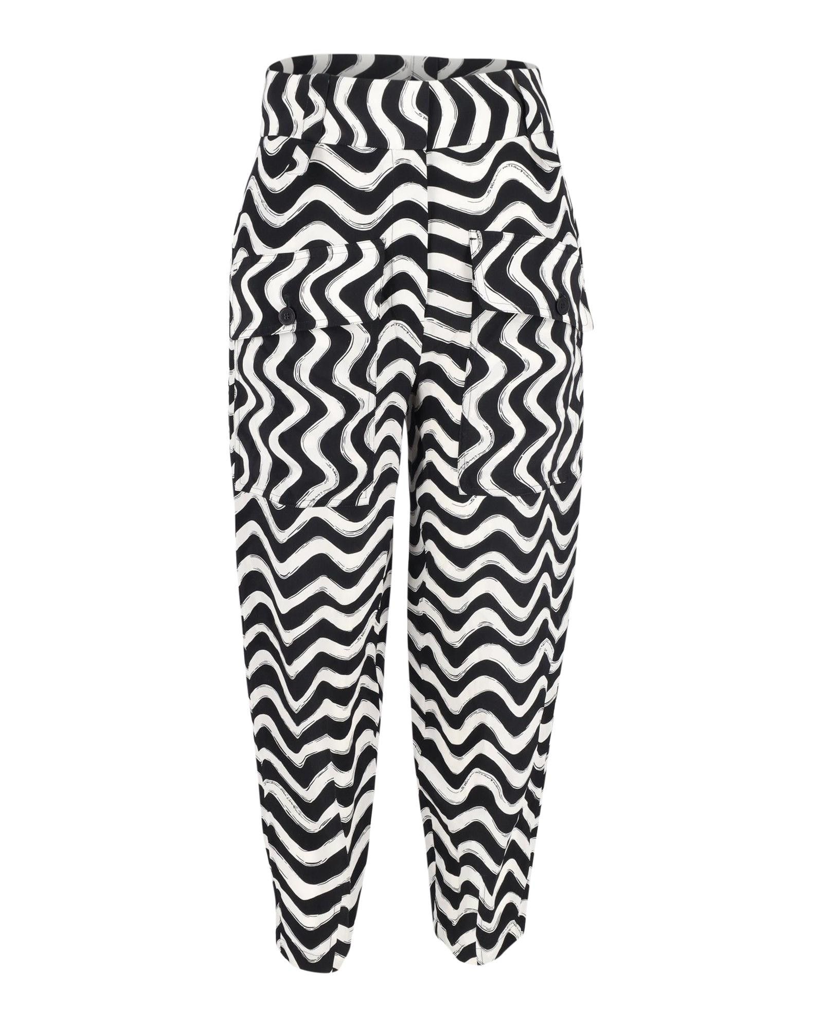 image of Stella Mccartney Wave-Print Silk Trousers With Cargo Pockets in Black, Women's (Size 26)