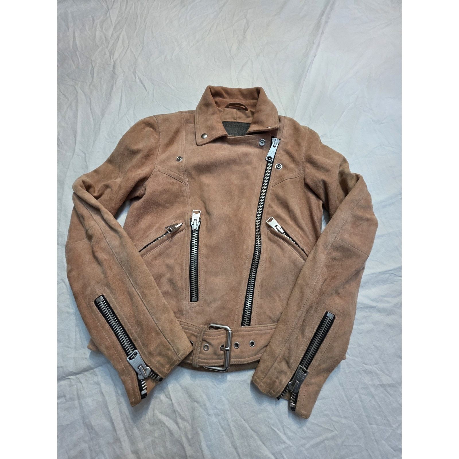 Allsaints All Saints Balfern Jacket XS Women's Pink Suede Biker Size XS / US 0-2 / IT 36-38 - 1 Thumbnail