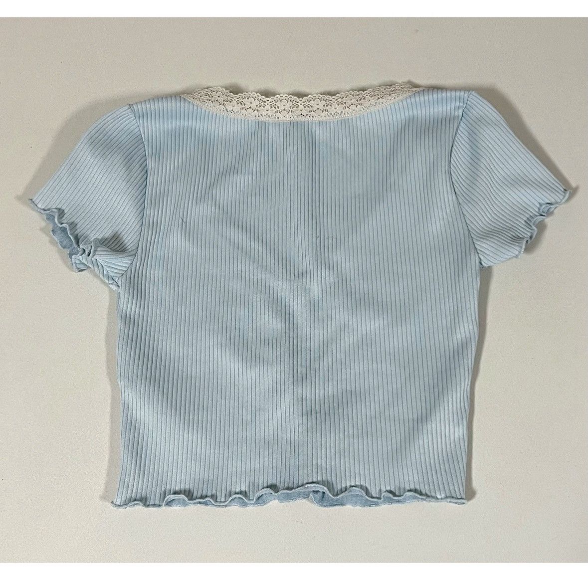 Japanese Brand Blue White Pastel Lace V-Neck T-Shirt Top Blouse Tee XS 🤍🩵 Size XS / US 0-2 / IT 36-38 - 3 Thumbnail