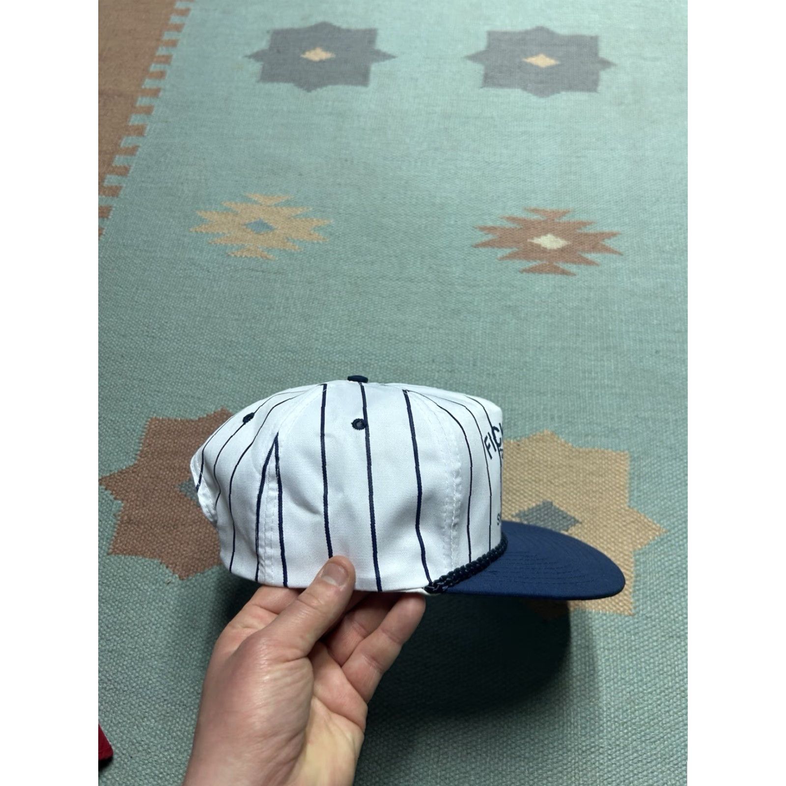 Vintage VINTAGE SnapBack Hat Cap Fick Excavating Pinstripe White Blue Michigan Men Adjustable Blue Hats Mens Size ONE SIZE - 8 Thumbnail