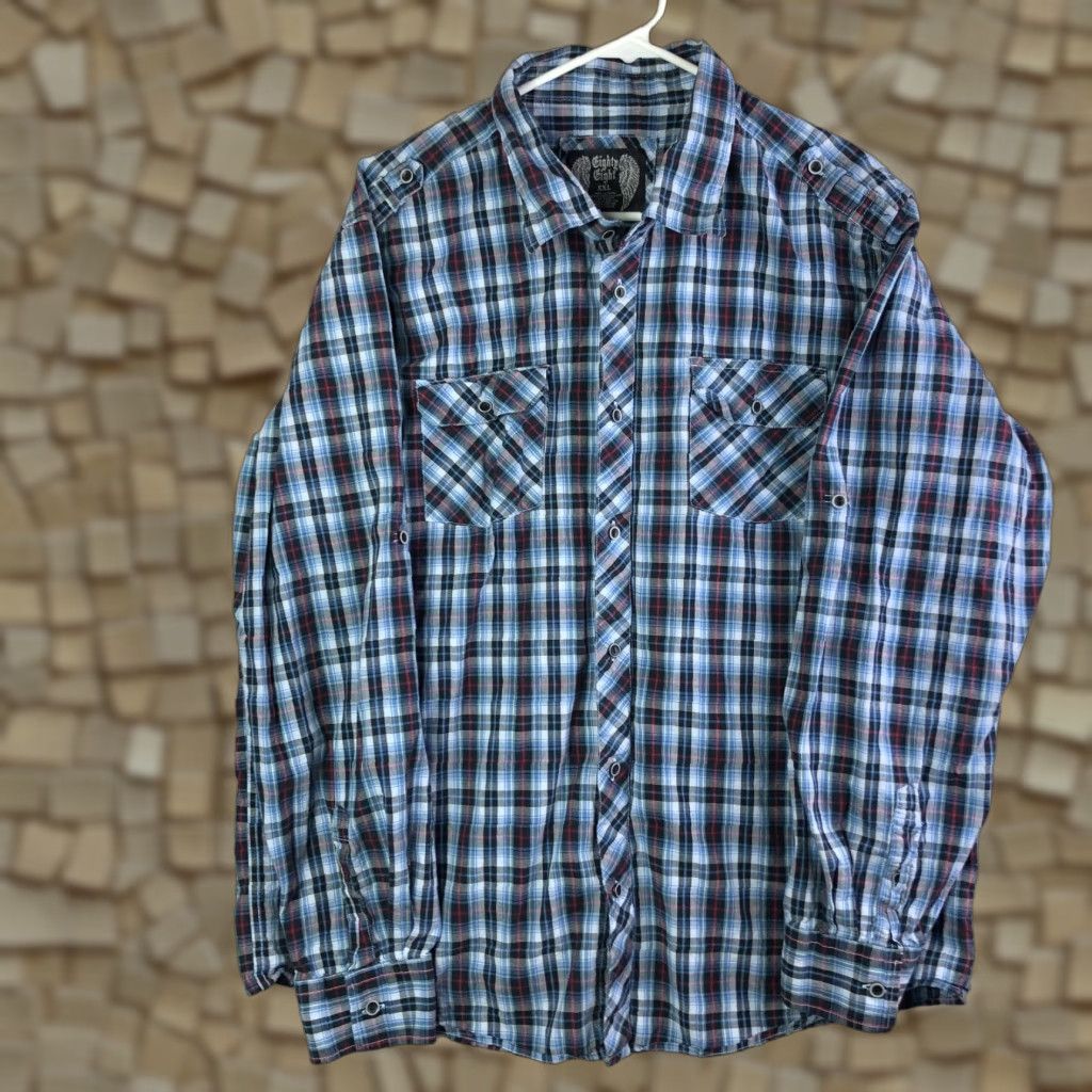 Vintage Eighty Eight Mens XXL Blue Plaid Long Sleeve Point Collar Shirt Size US XXL / EU 58 / 5 - 1 Thumbnail