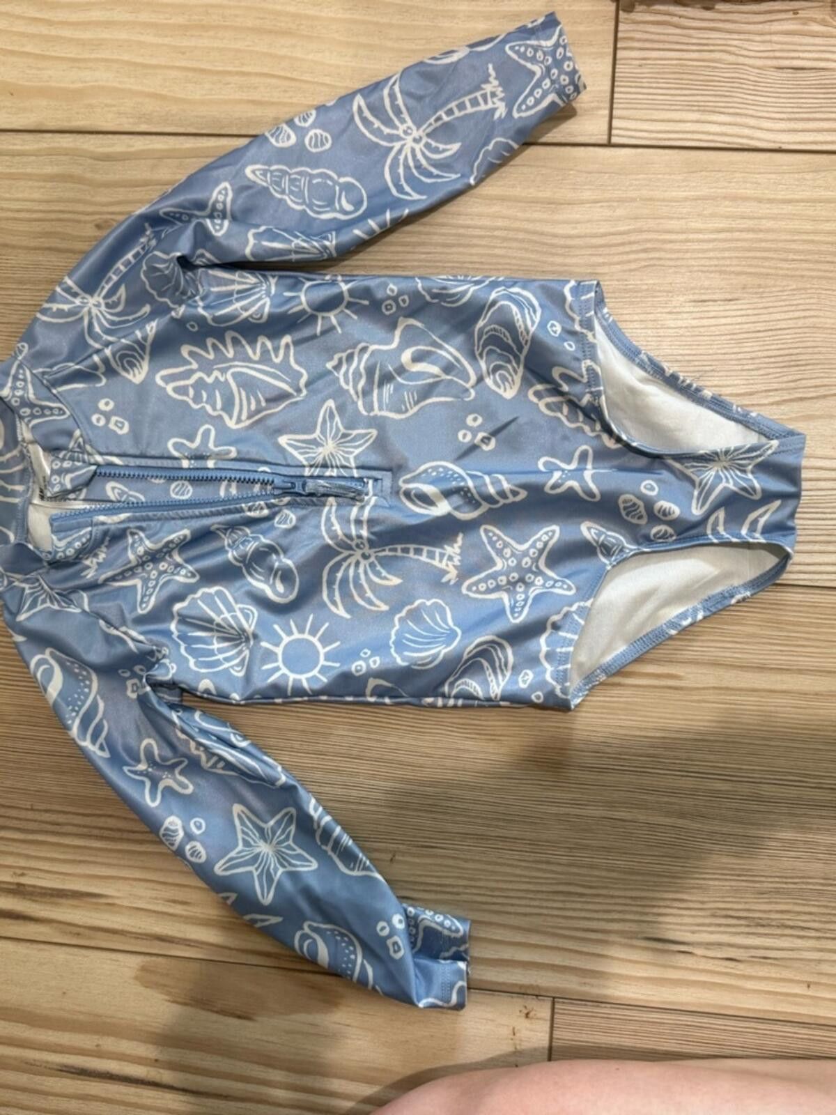 H&M H&M Blue Swimsuit with White Shell Print Size ONE SIZE - 3 Thumbnail