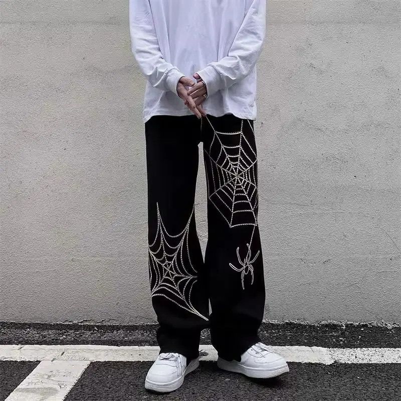 Japanese Brand × Vintage Spider Web Print Straight Loose Gothic Pants Size US 32 / EU 48 - 1 Thumbnail