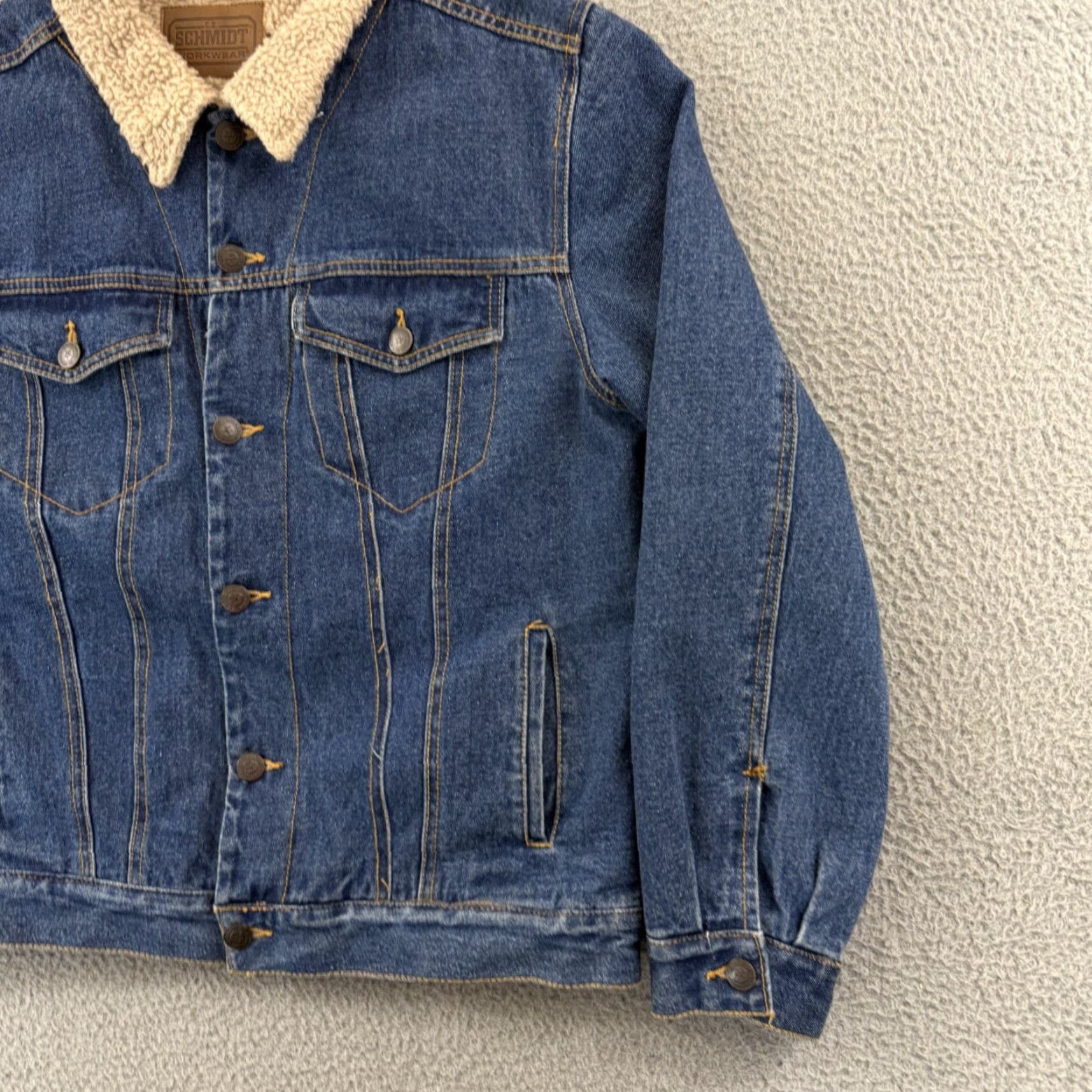 Denime C.E. Schmidt Jacket Mens Large Blue Workwear Denim Sherpa Lined Trucker Jean Size US 33 - 5 Thumbnail
