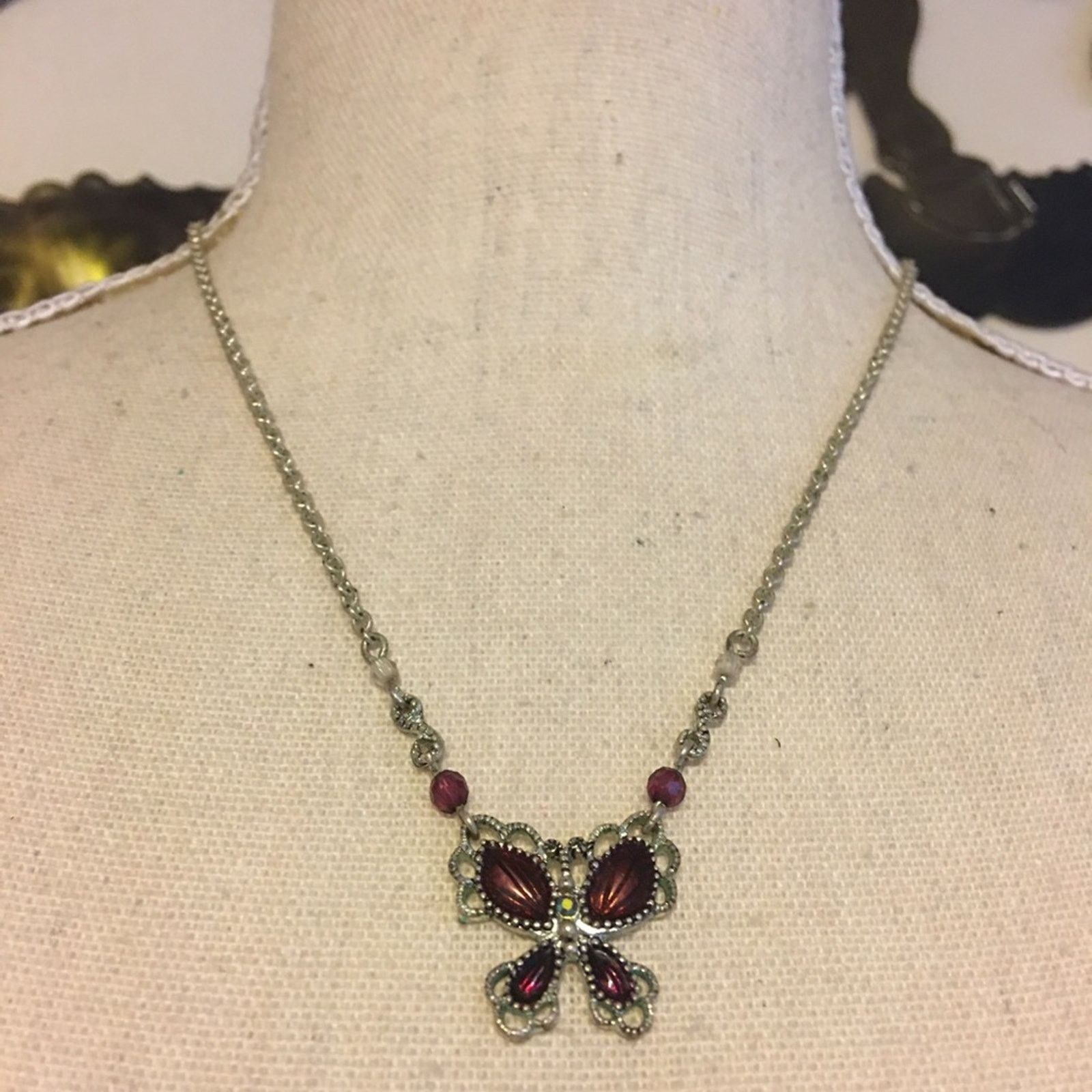 Jewelry Bronze enamel butterfly necklace sparkle accents Size ONE SIZE - 1 Thumbnail