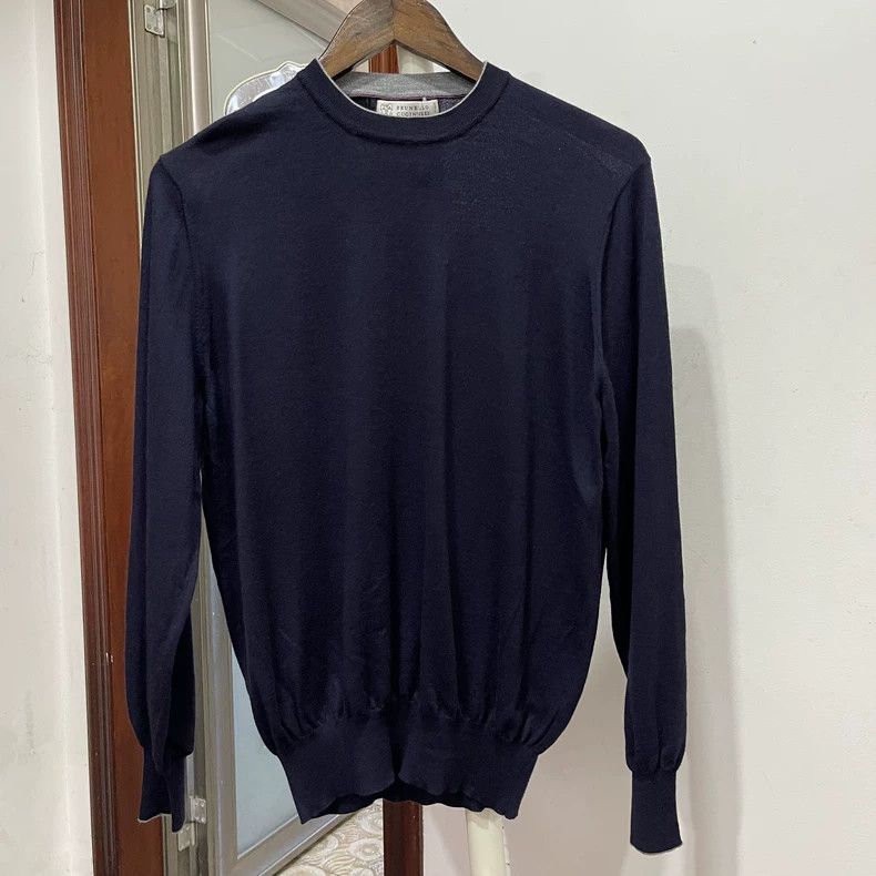 Brunello Cucinelli Brunello Cucinelli Men's Blue Knit Sweater - dmc Size US M / EU 48-50 / 2 - 1 Thumbnail