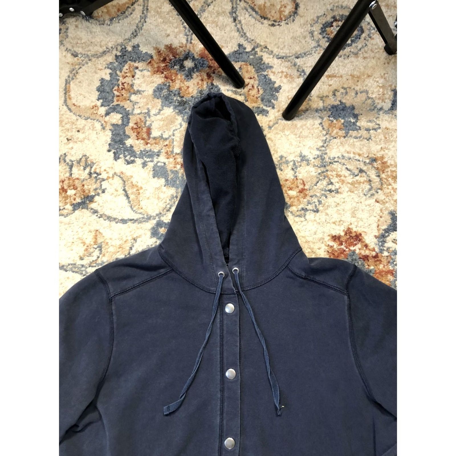 Vintage LL Bean Jacket Womens Medium Navy Blue Snap Front Hooded Long Cotton Blend Coat Size M / US 6-8 / IT 42-44 - 2 Thumbnail