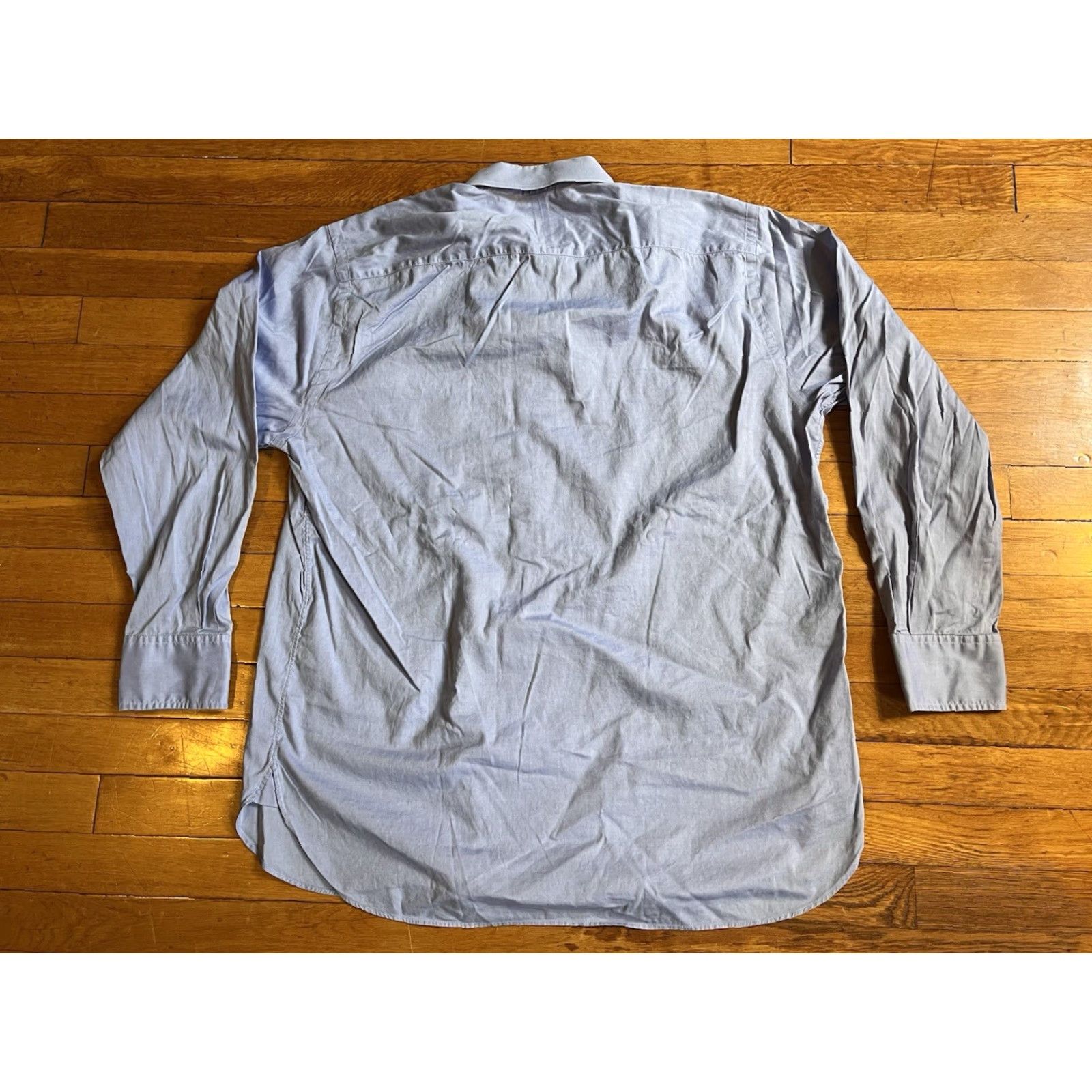 Paul Stuart Paul Stuart Dress Shirt Men’s 17 31 Blue Knit Cotton Long Sleeve Button Collared, Regular Fit, 46 Chest, 29 in, Solid, Classic Designer, Business Mens Size 46R - 6 Thumbnail
