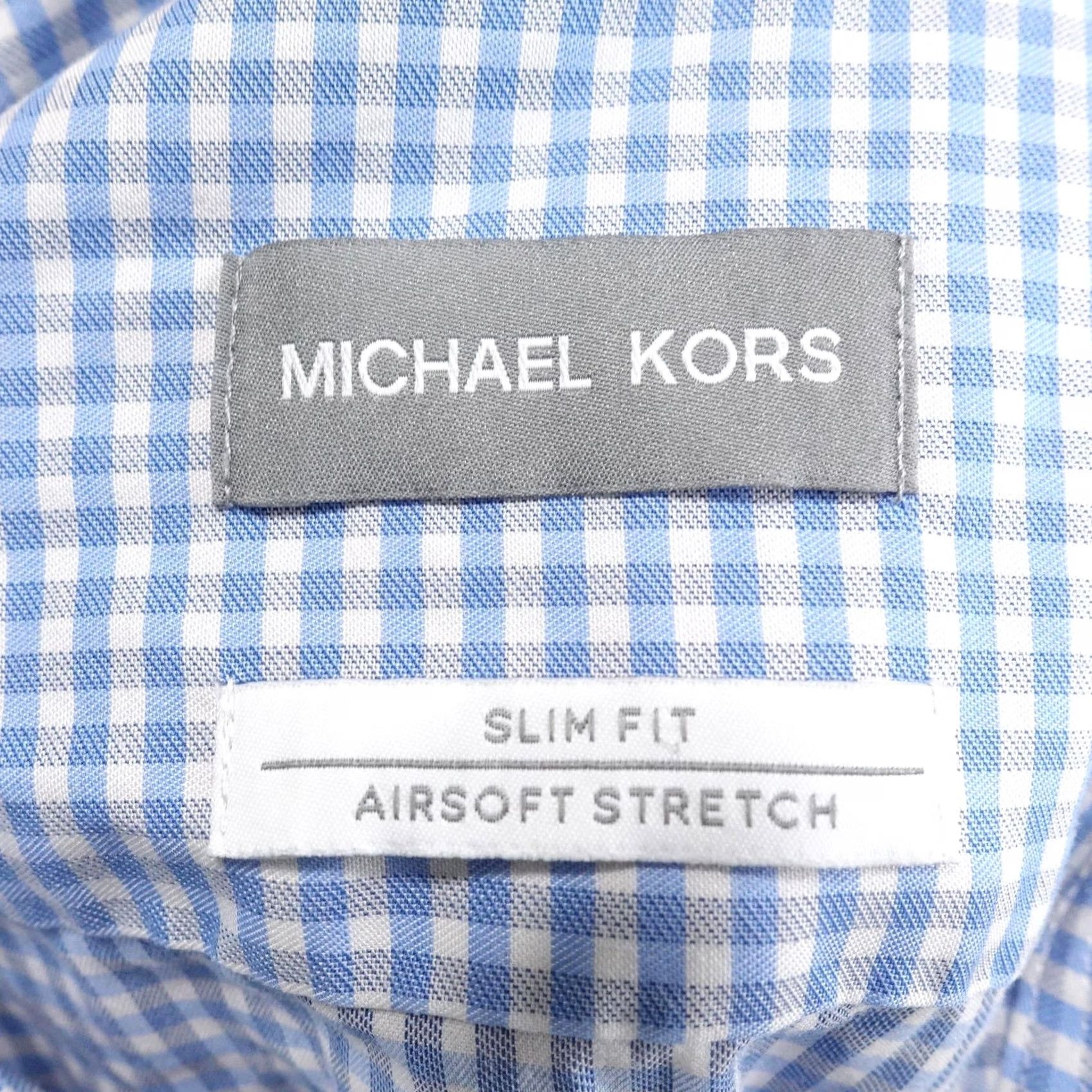 Michael Kors Michael Kors Dress Shirt Mens L 16 32/33 Slim Fit Blue Gingham Airsoft Stretch Shirt Size 42R - 5 Thumbnail