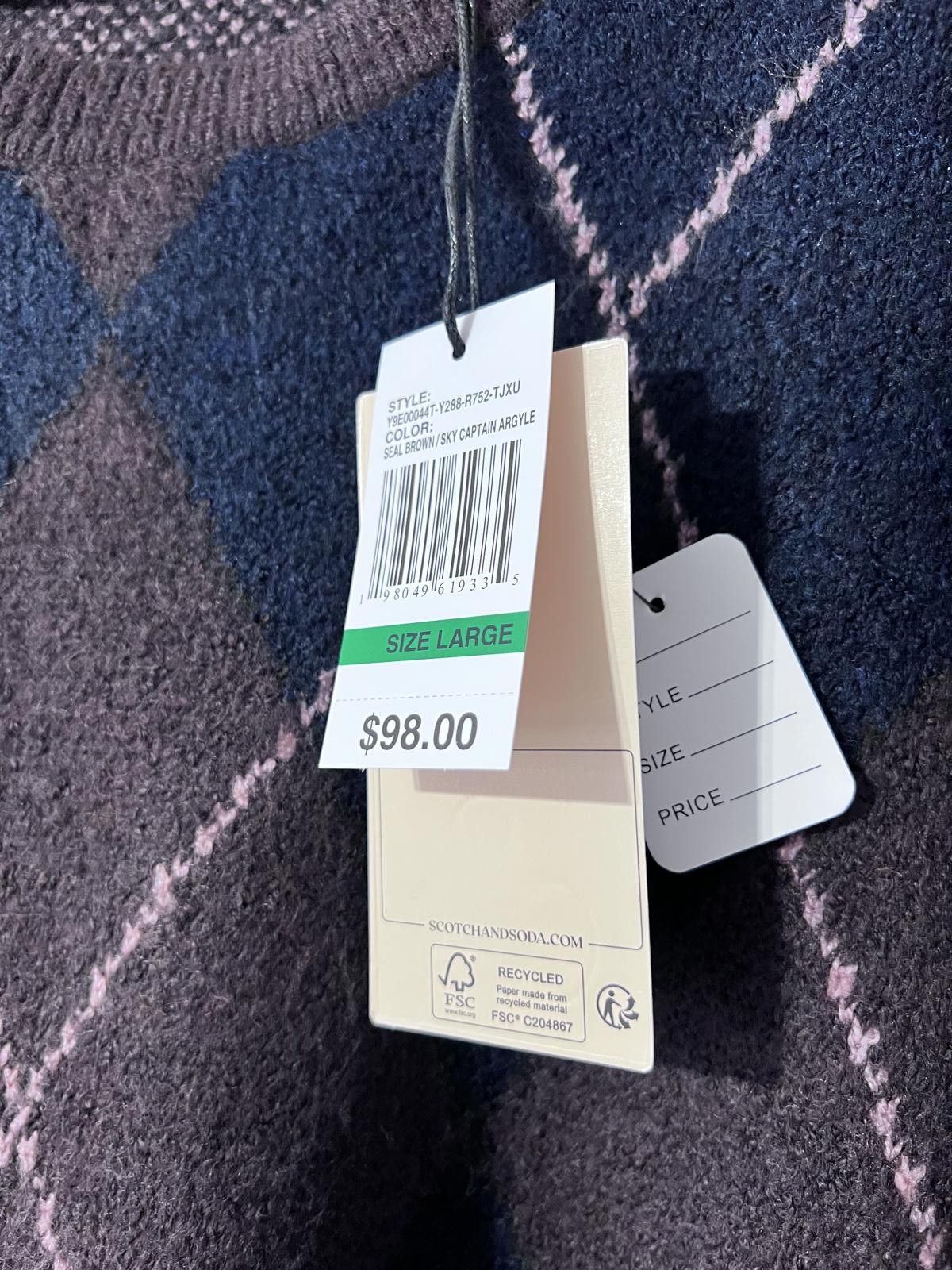 Scotch & Soda Scotch & Soda Amsterdam Argyle Knit Jumper Size L BNWT Size L / US 10 / IT 46 - 2 Thumbnail