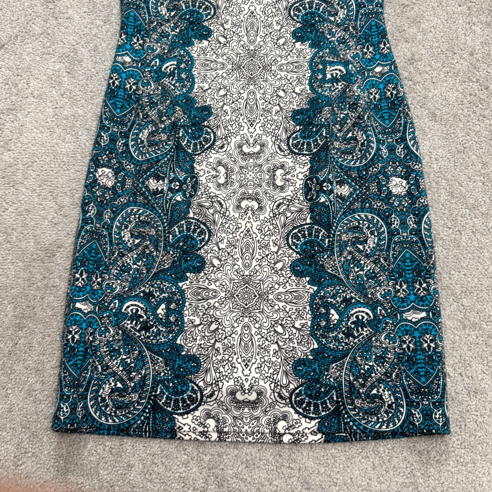 MAGGY LONDON Maggy London Midi Sheath Dress Womens 8 Blue Paisley Medallion Print Cap Sleeve Size M / US 6-8 / IT 42-44 - 5 Thumbnail