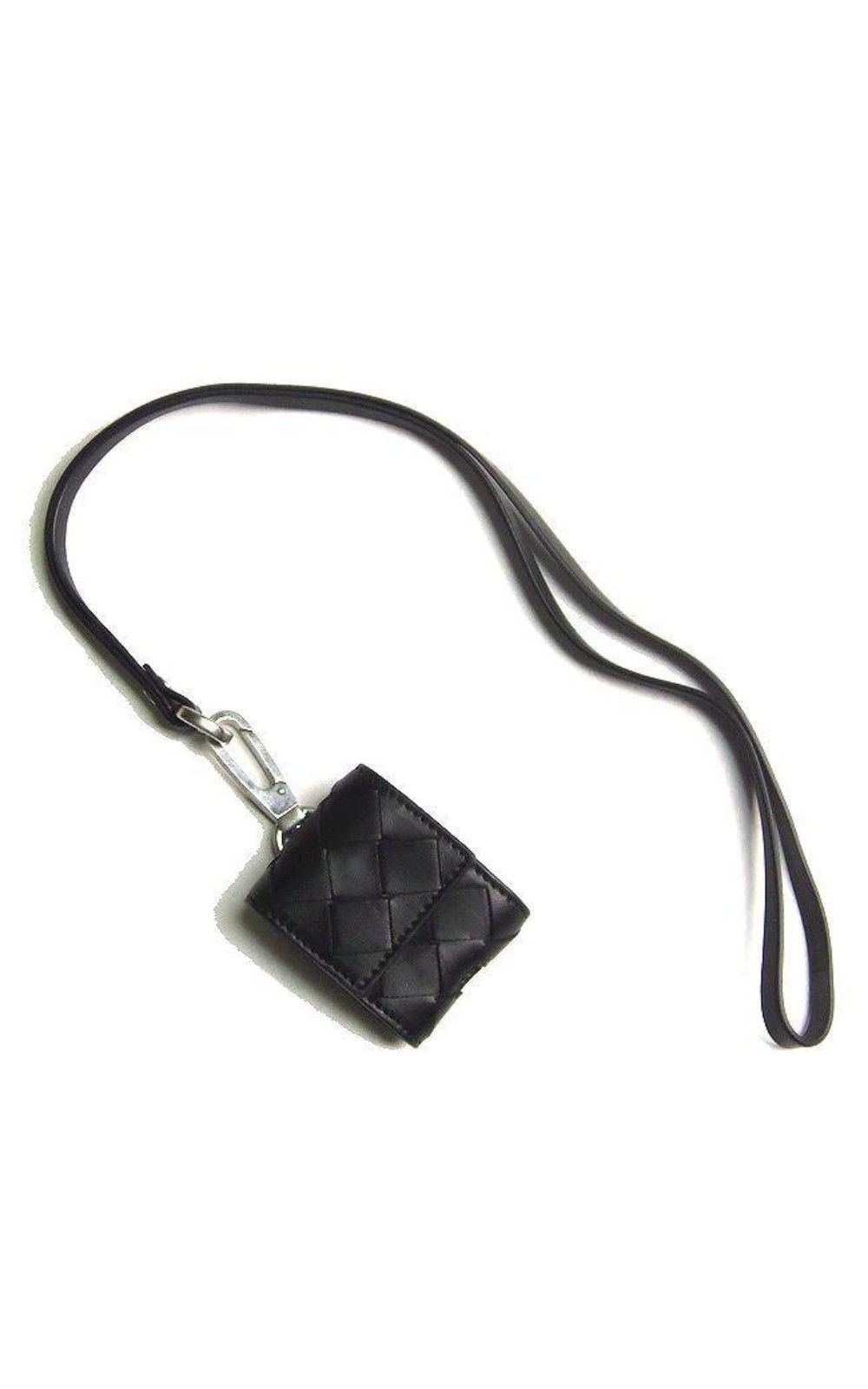 BOTTEGA VENETA black intrecciato leather strap Airpods case