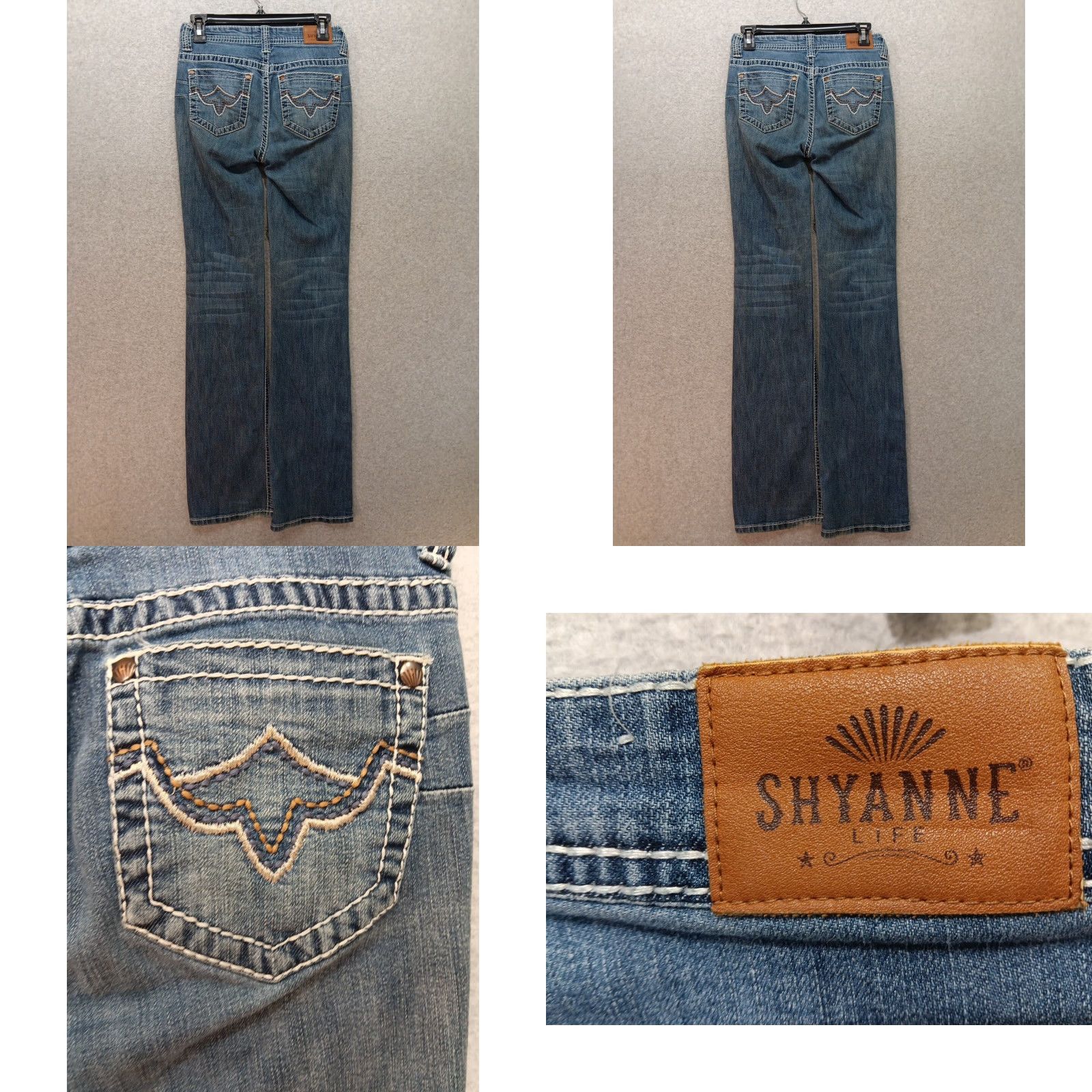 Vintage Shyanne Jeans Women Boots Cut Denim 27 Blue Medium Wash Slim 31 Inseam 5-Pocket Zip Button Distressed No N/A Size 27" / US 4 / IT 40 - 8 Thumbnail