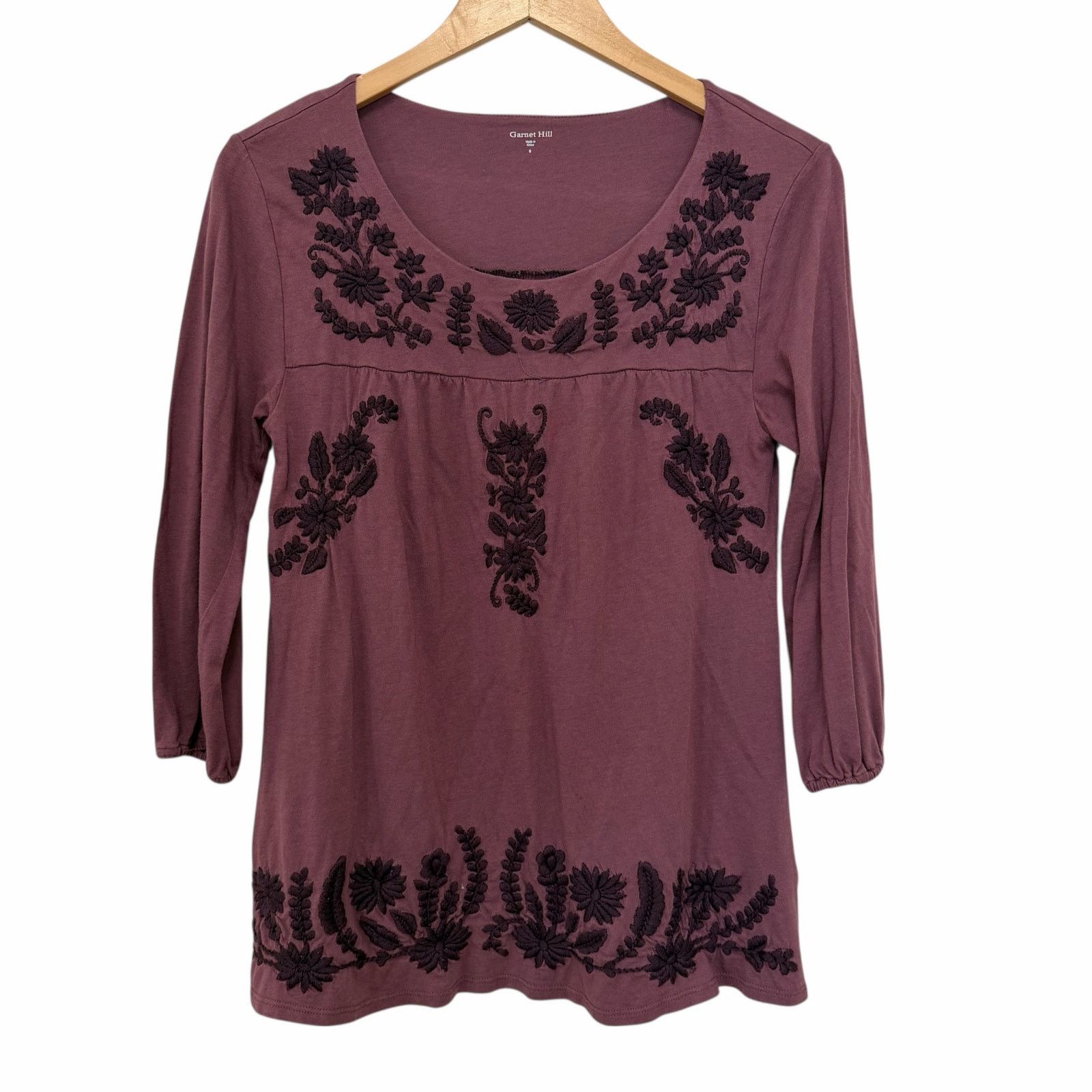 Other Garnet Hill Folkloric Purple Embroidered 3/4 Sleeve Shirt S Size S / US 4 / IT 40 - 1 Thumbnail